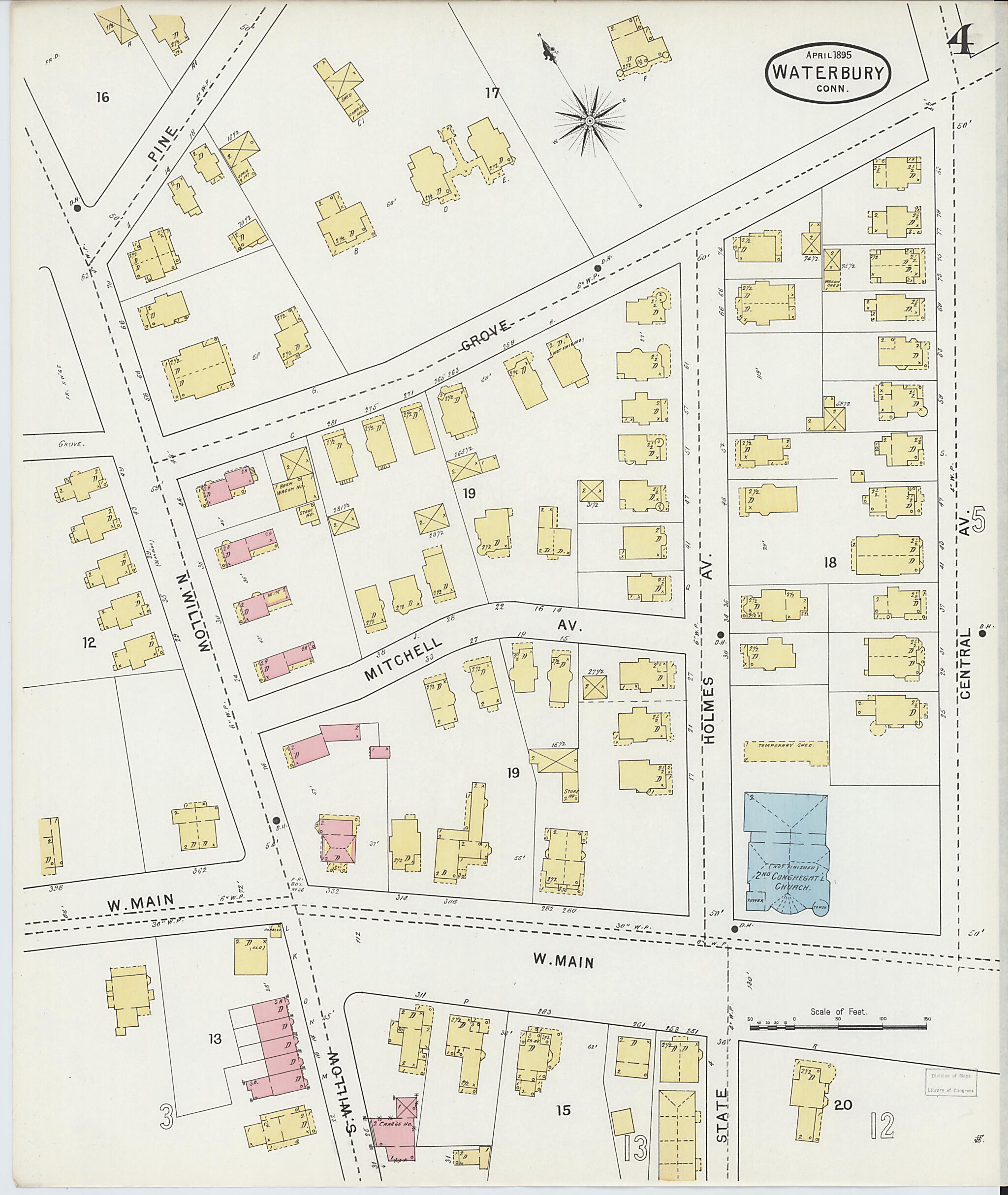 This old map of Waterbury, New Haven County, Connecticut was created by Sanborn Map Company in 1895