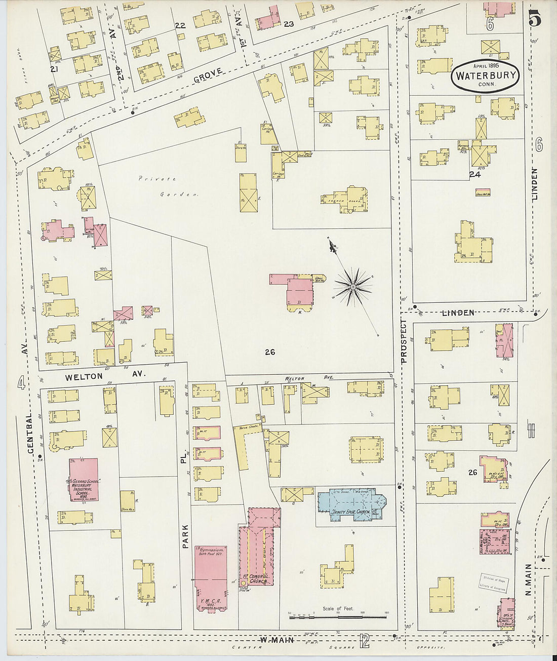 This old map of Waterbury, New Haven County, Connecticut was created by Sanborn Map Company in 1895