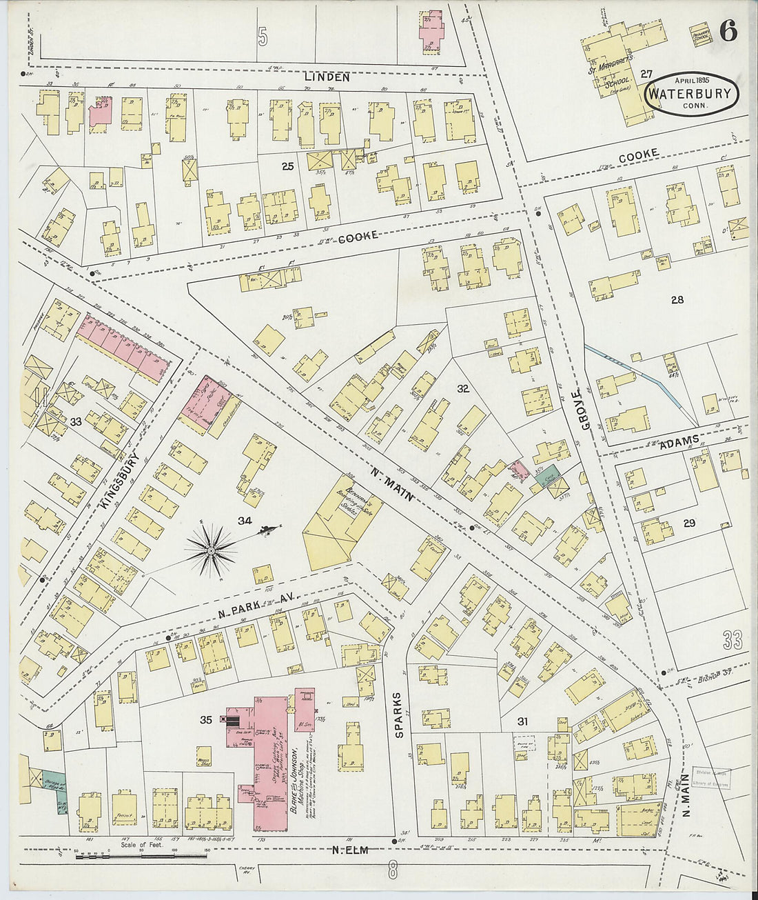 This old map of Waterbury, New Haven County, Connecticut was created by Sanborn Map Company in 1895