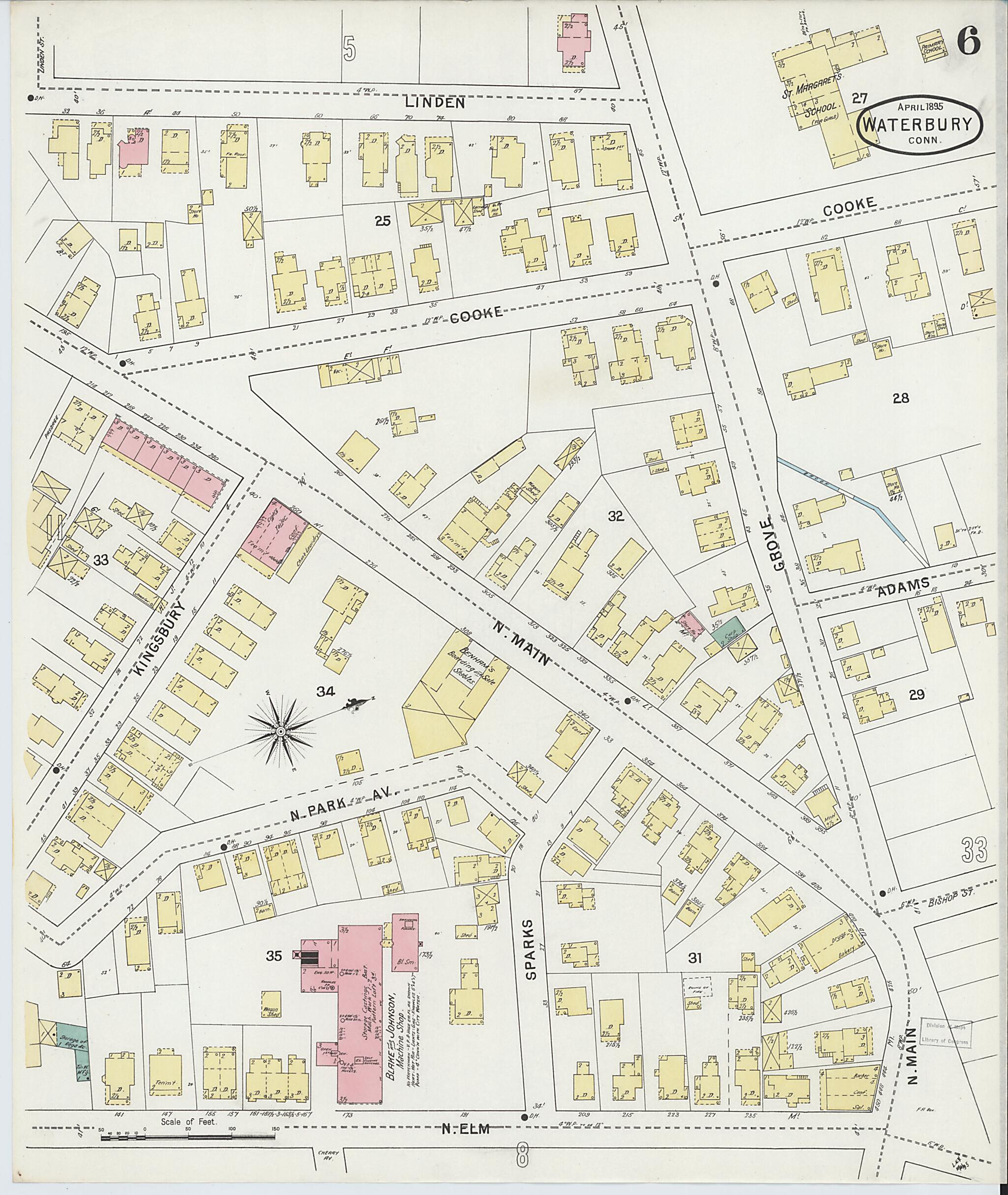 This old map of Waterbury, New Haven County, Connecticut was created by Sanborn Map Company in 1895