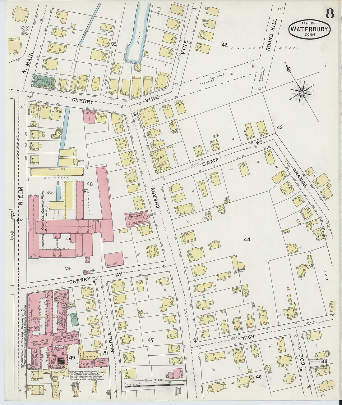 This old map of Waterbury, New Haven County, Connecticut was created by Sanborn Map Company in 1895