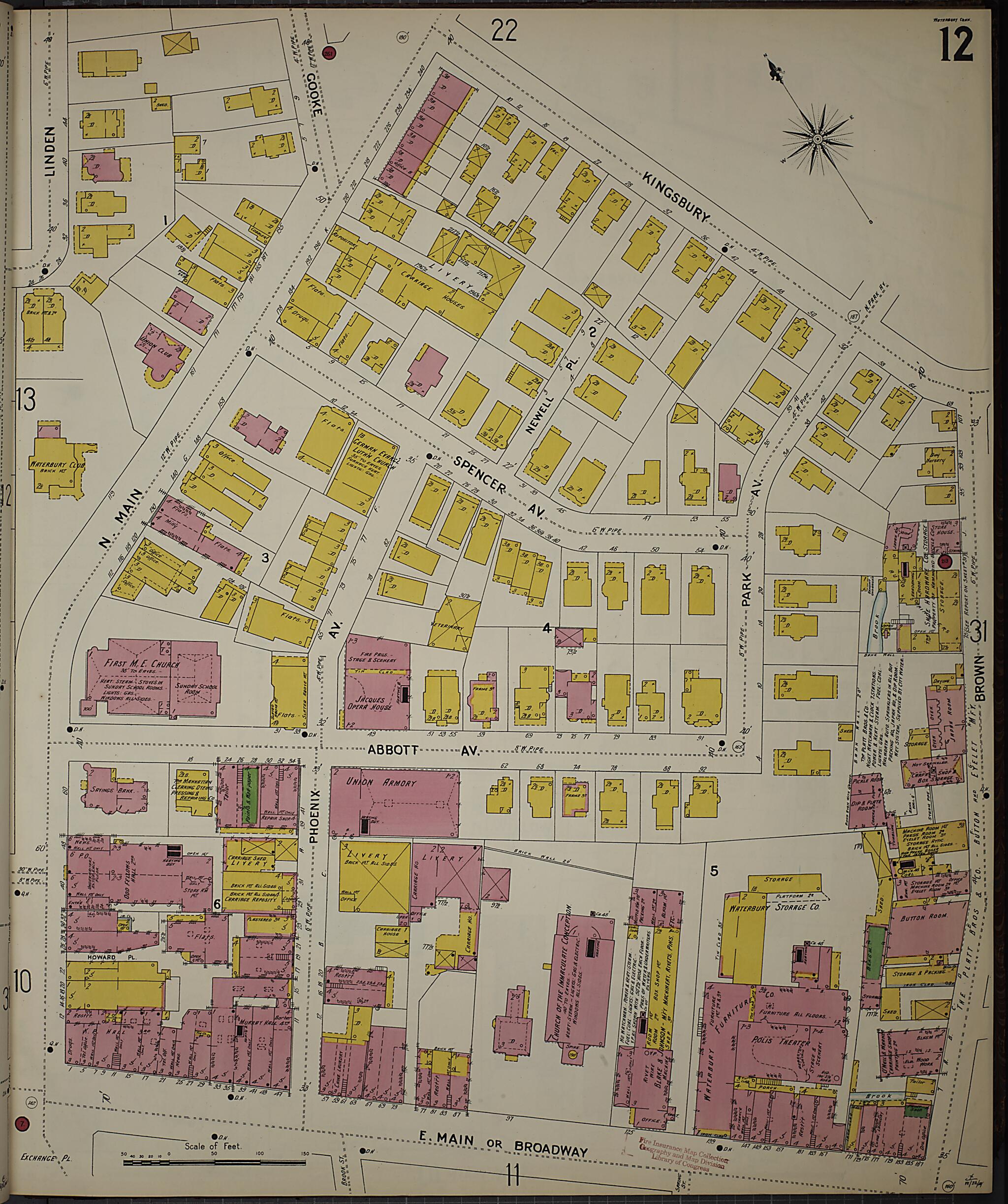 This old map of Waterbury, New Haven County, Connecticut was created by Sanborn Map Company in 1901