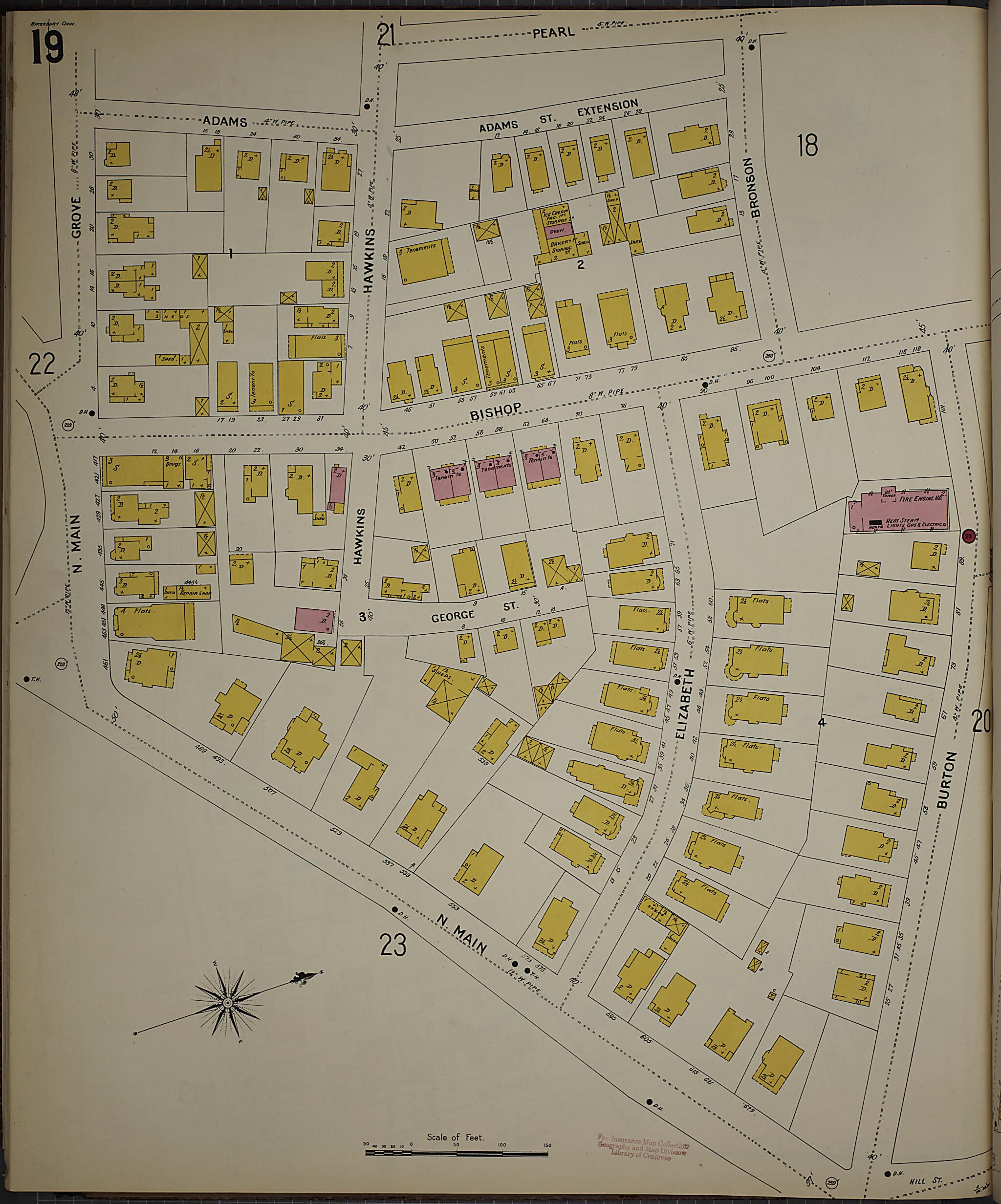 This old map of Waterbury, New Haven County, Connecticut was created by Sanborn Map Company in 1901