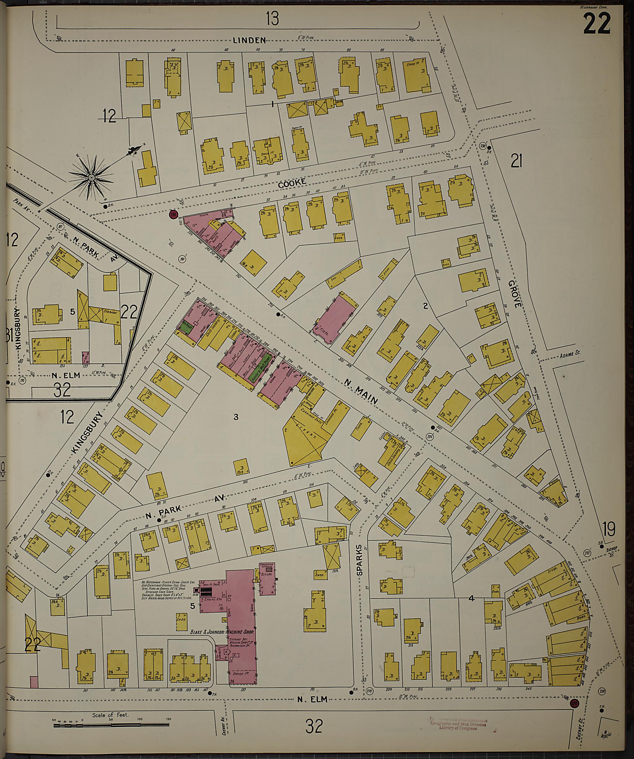 This old map of Waterbury, New Haven County, Connecticut was created by Sanborn Map Company in 1901
