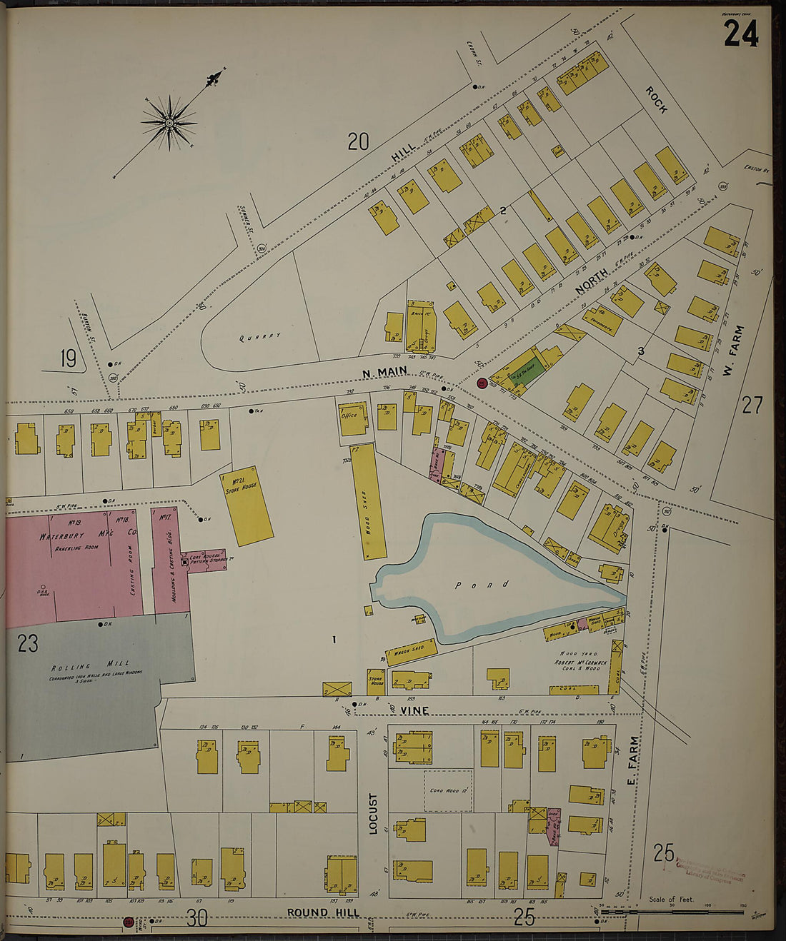 This old map of Waterbury, New Haven County, Connecticut was created by Sanborn Map Company in 1901