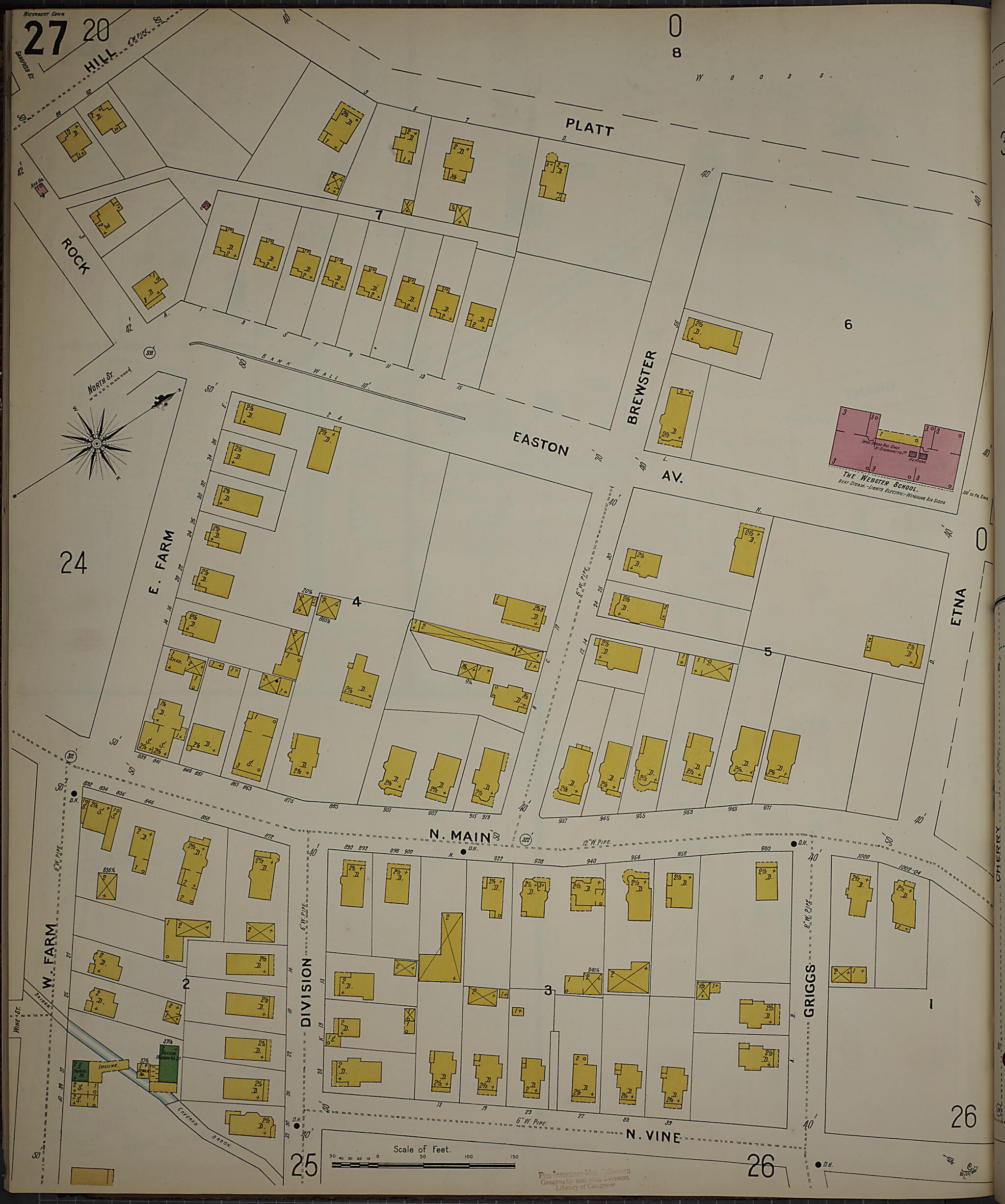 This old map of Waterbury, New Haven County, Connecticut was created by Sanborn Map Company in 1901
