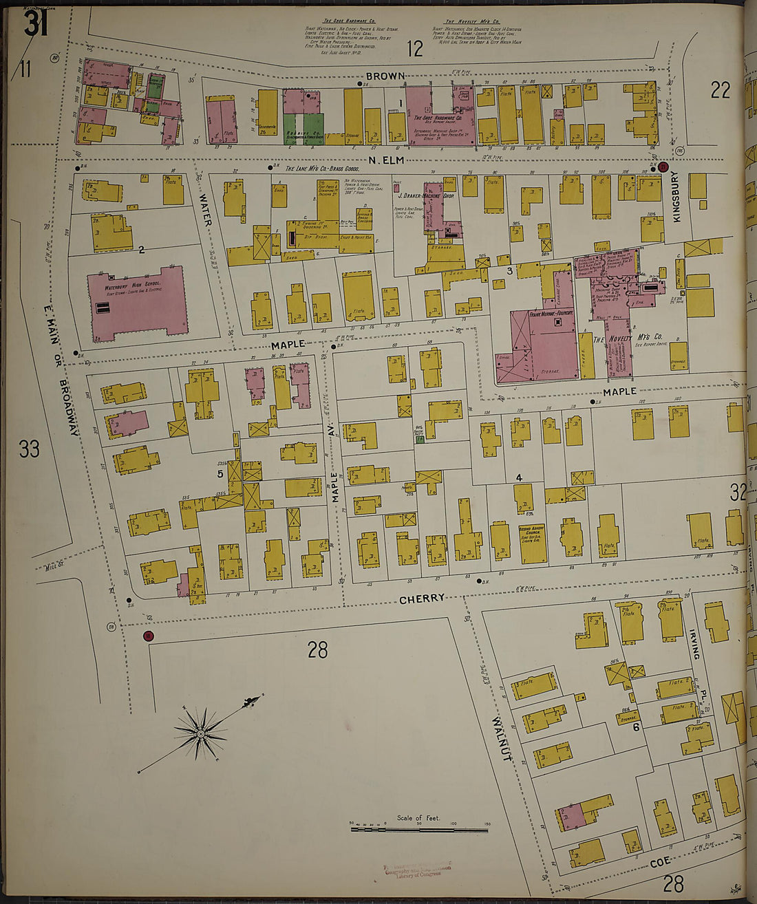 This old map of Waterbury, New Haven County, Connecticut was created by Sanborn Map Company in 1901