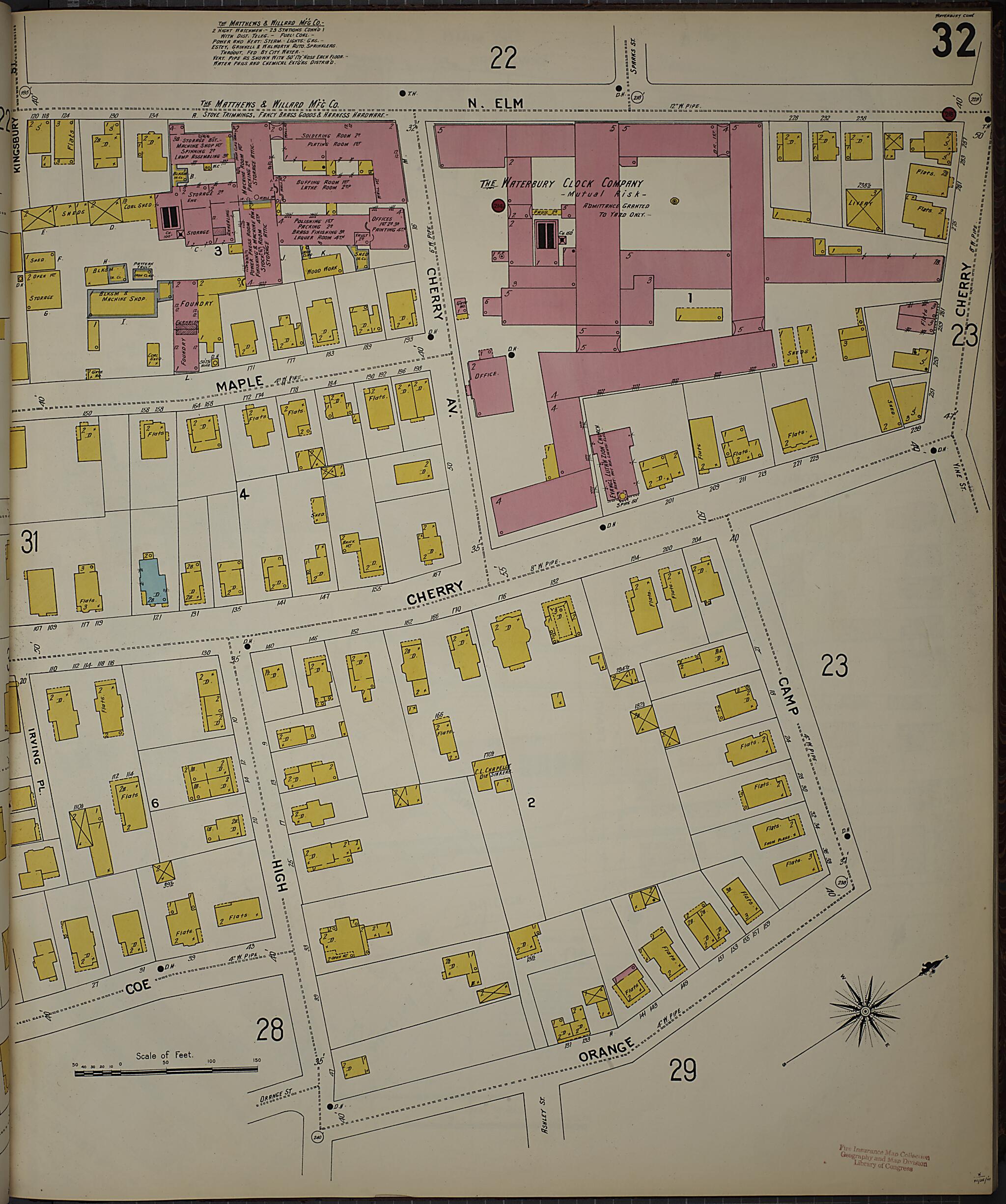 This old map of Waterbury, New Haven County, Connecticut was created by Sanborn Map Company in 1901