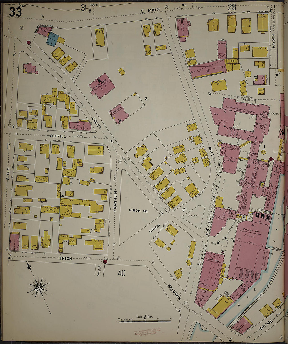 This old map of Waterbury, New Haven County, Connecticut was created by Sanborn Map Company in 1901
