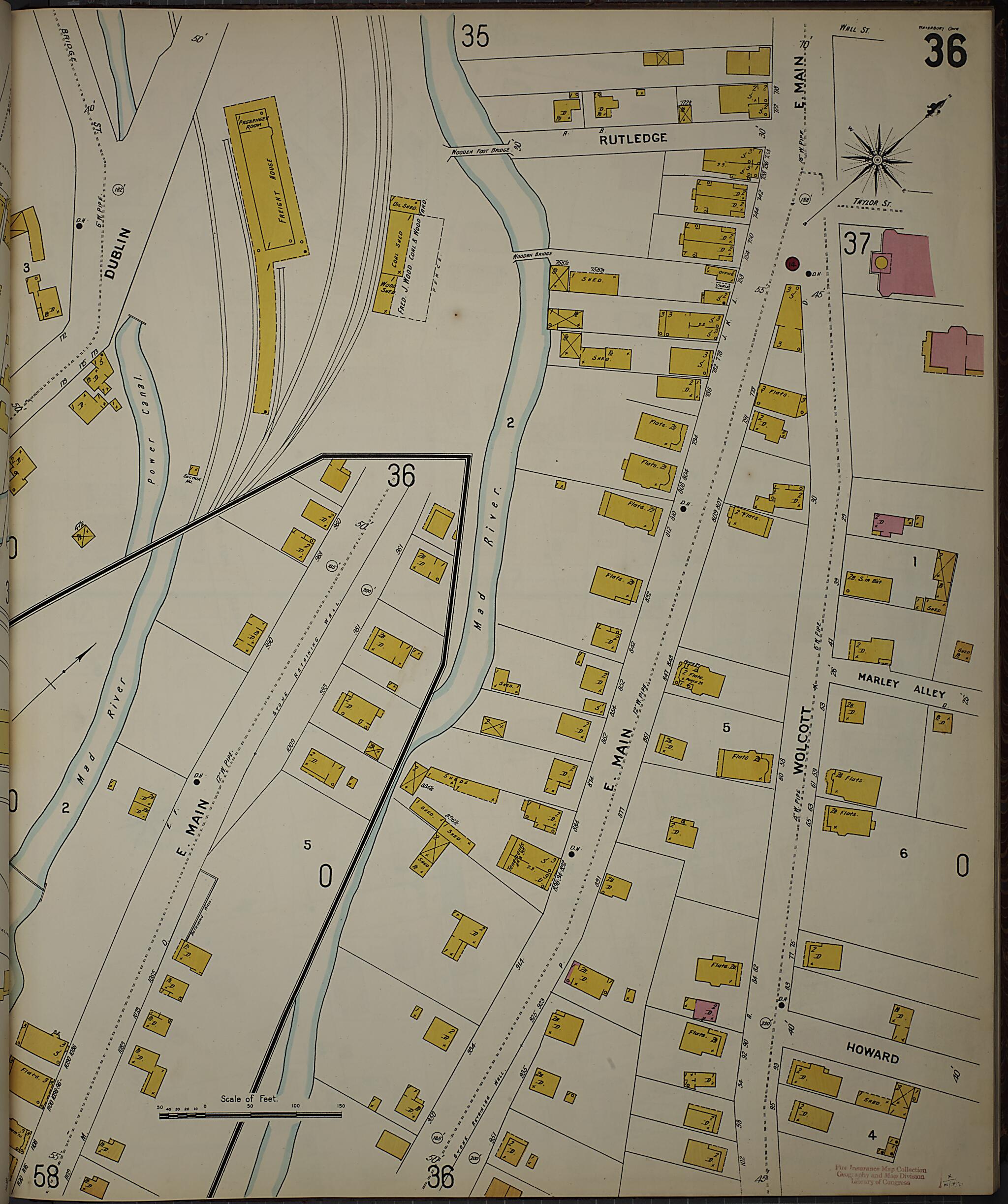 This old map of Waterbury, New Haven County, Connecticut was created by Sanborn Map Company in 1901