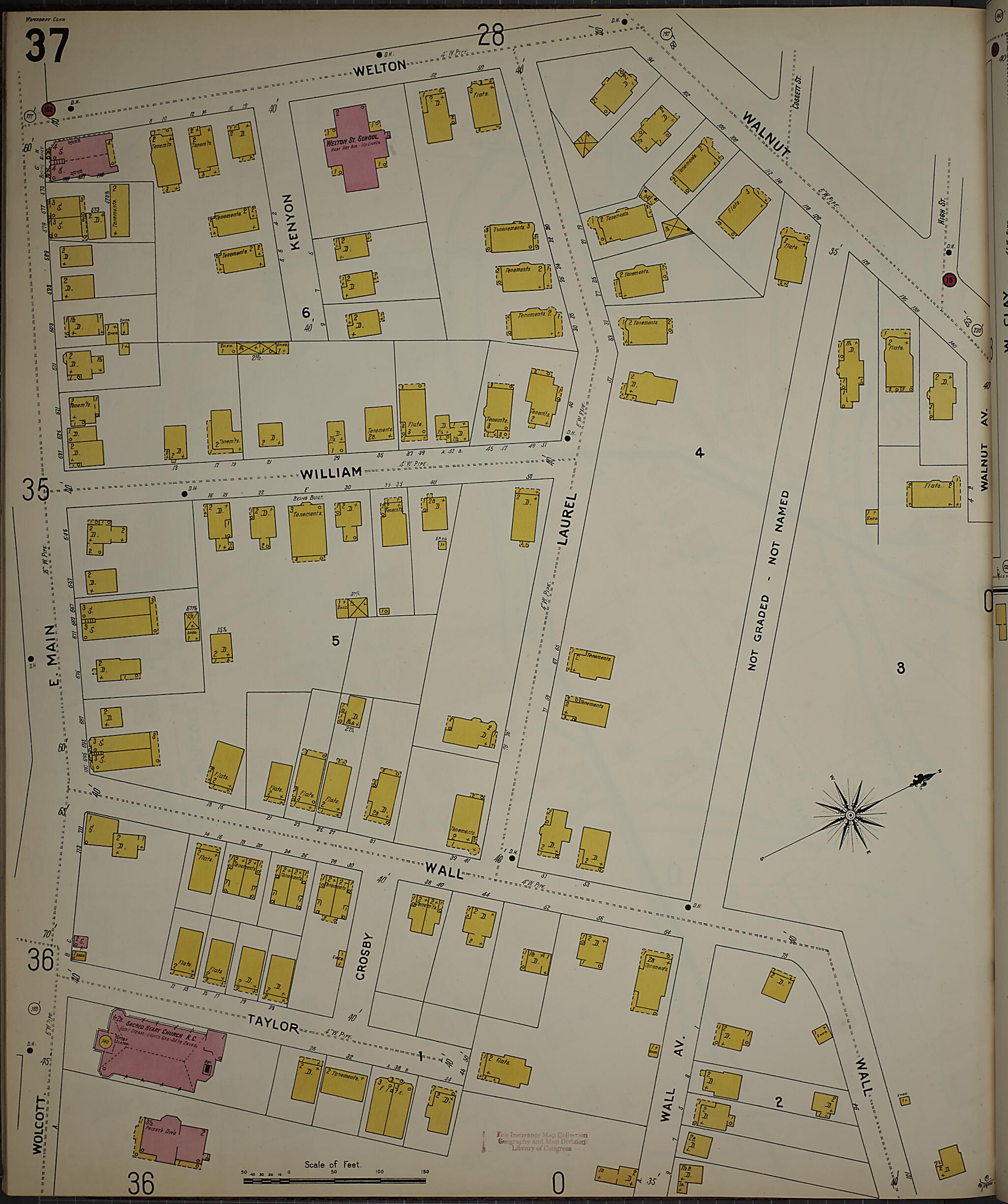 This old map of Waterbury, New Haven County, Connecticut was created by Sanborn Map Company in 1901
