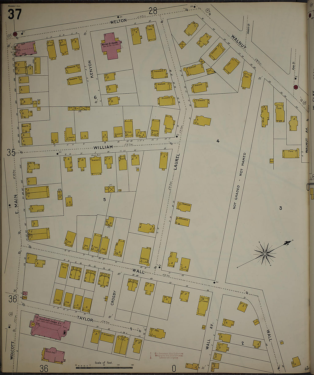 This old map of Waterbury, New Haven County, Connecticut was created by Sanborn Map Company in 1901