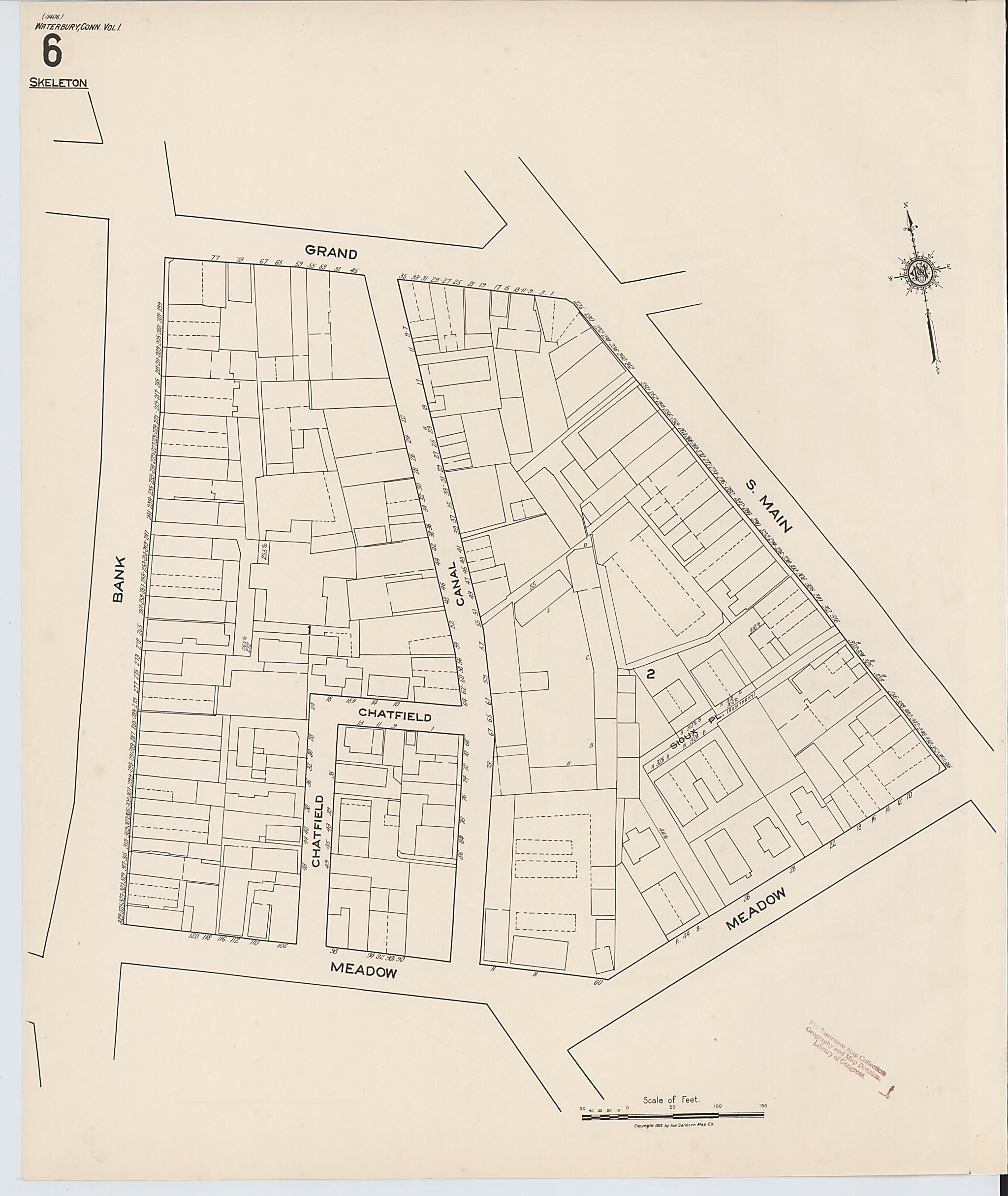 This old map of Waterbury, New Haven County, Connecticut was created by Sanborn Map Company in 1922