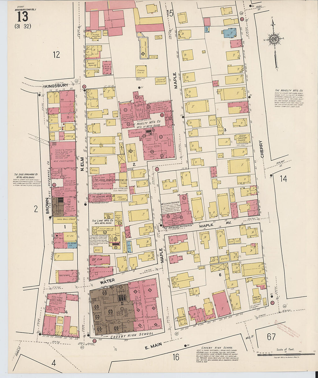 This old map of Waterbury, New Haven County, Connecticut was created by Sanborn Map Company in 1922