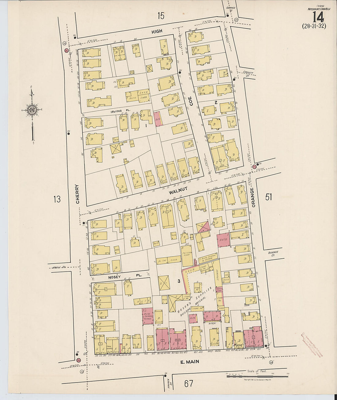 This old map of Waterbury, New Haven County, Connecticut was created by Sanborn Map Company in 1922