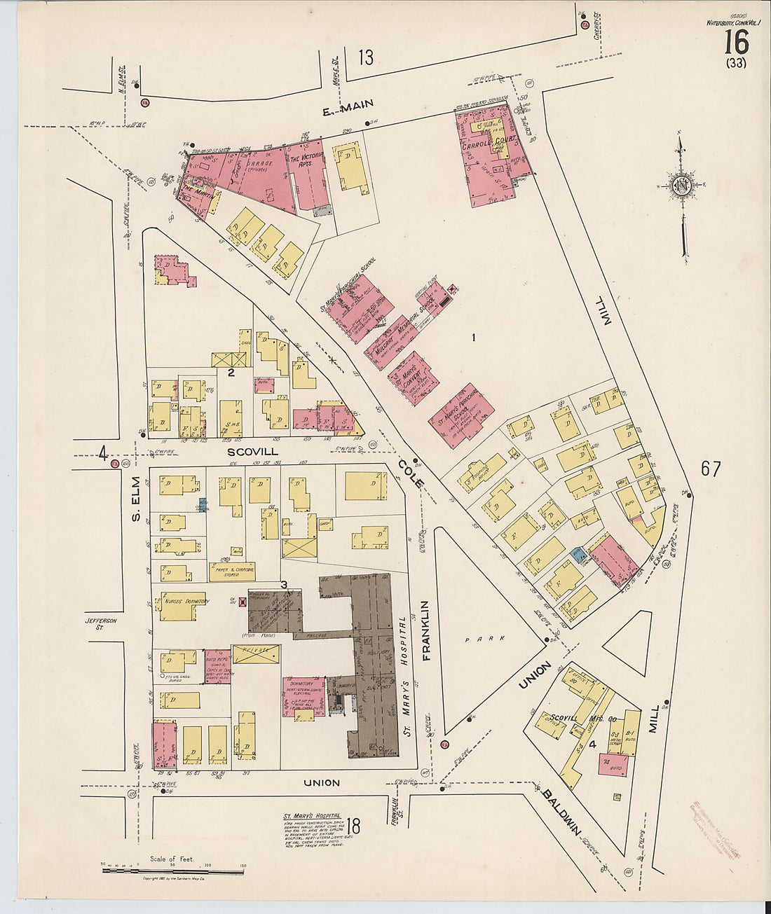 This old map of Waterbury, New Haven County, Connecticut was created by Sanborn Map Company in 1922