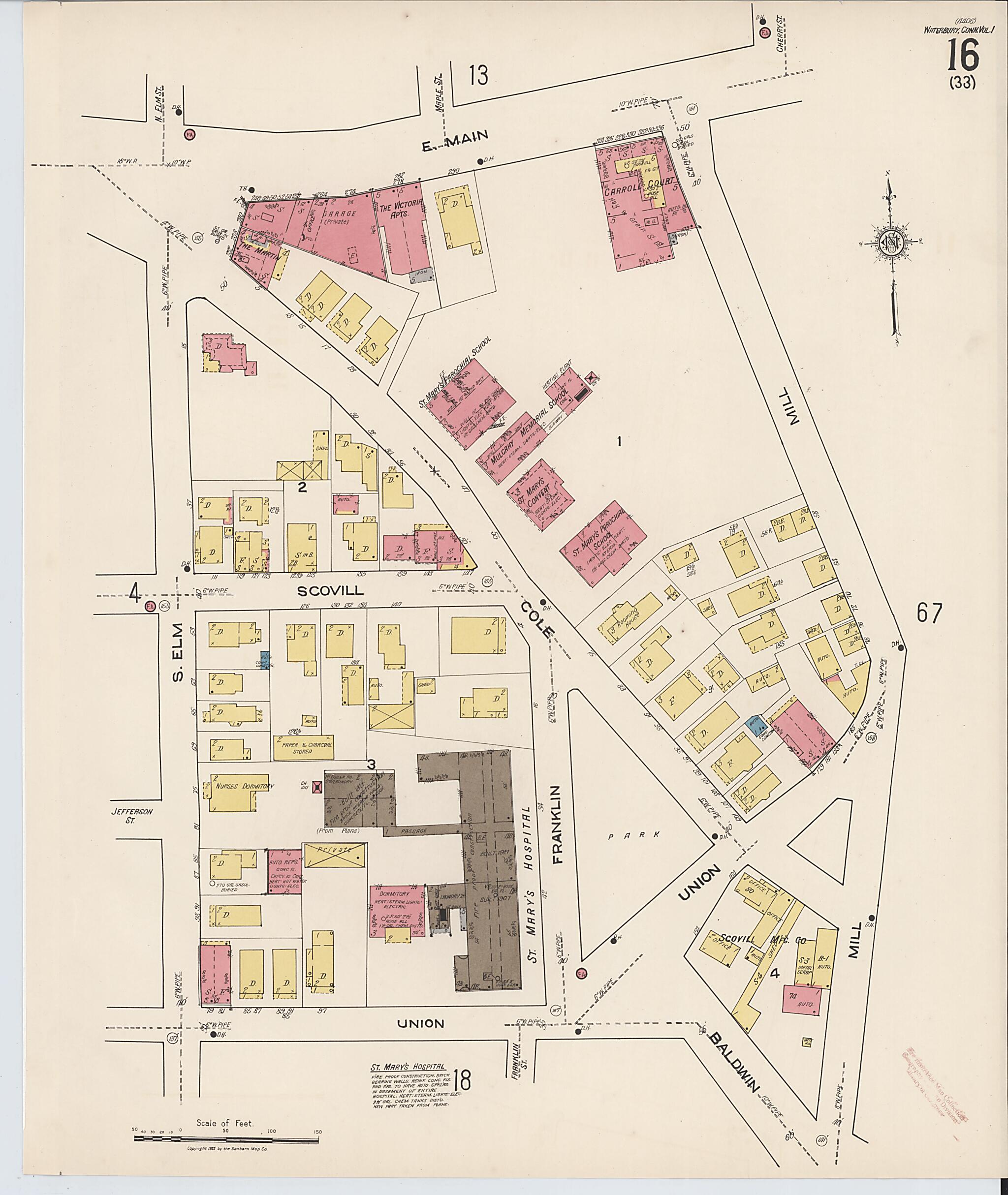 This old map of Waterbury, New Haven County, Connecticut was created by Sanborn Map Company in 1922