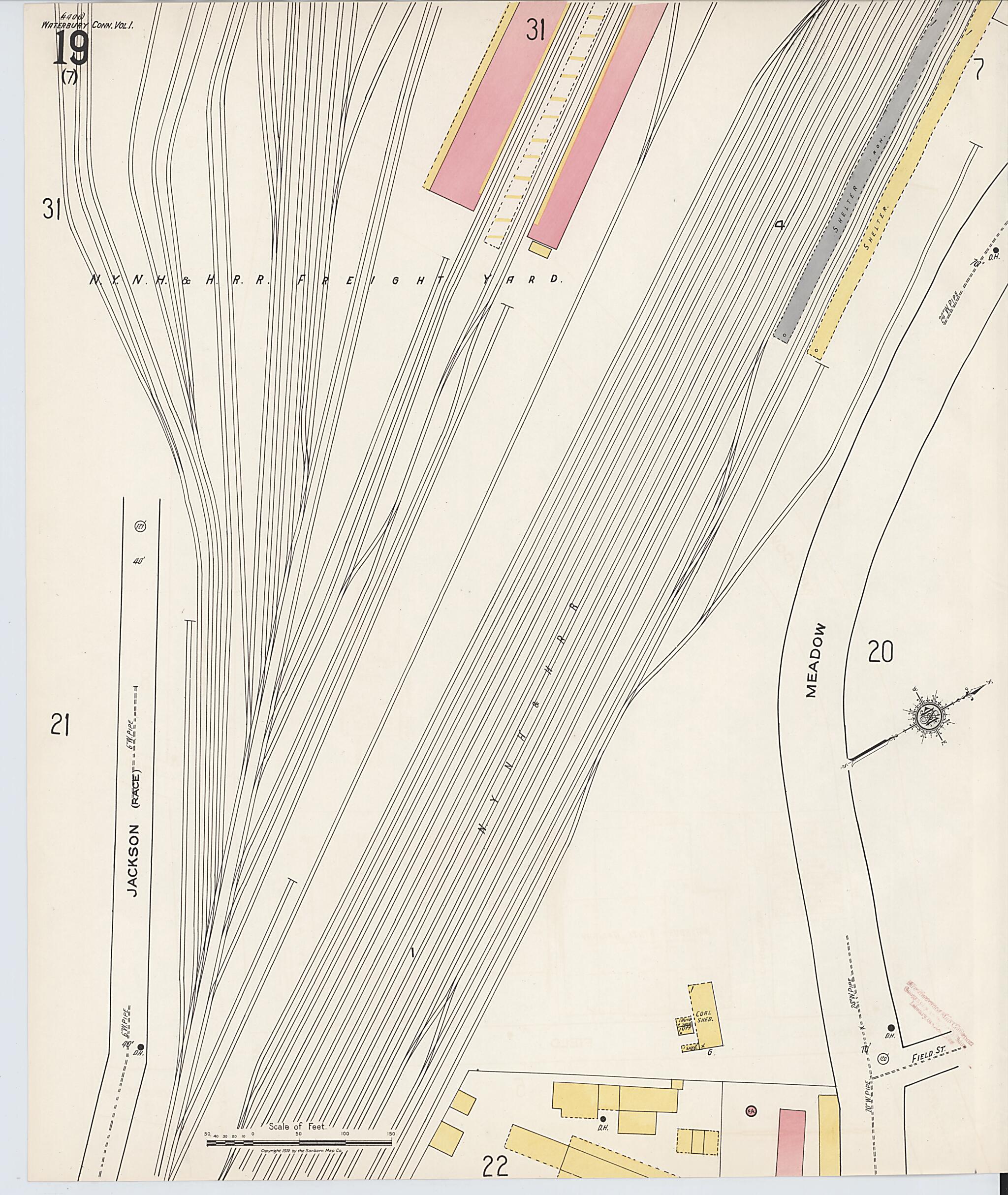 This old map of Waterbury, New Haven County, Connecticut was created by Sanborn Map Company in 1922