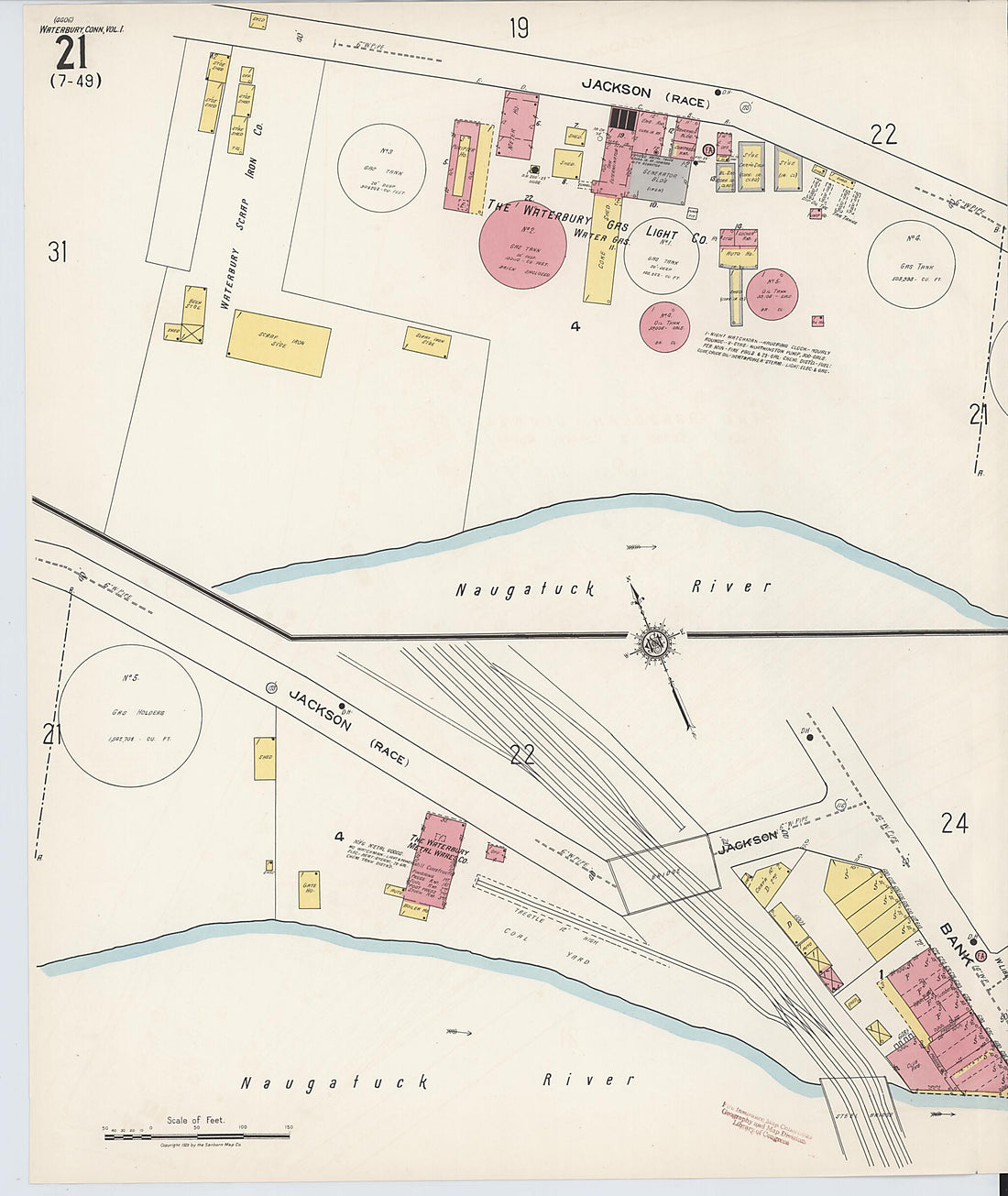This old map of Waterbury, New Haven County, Connecticut was created by Sanborn Map Company in 1922