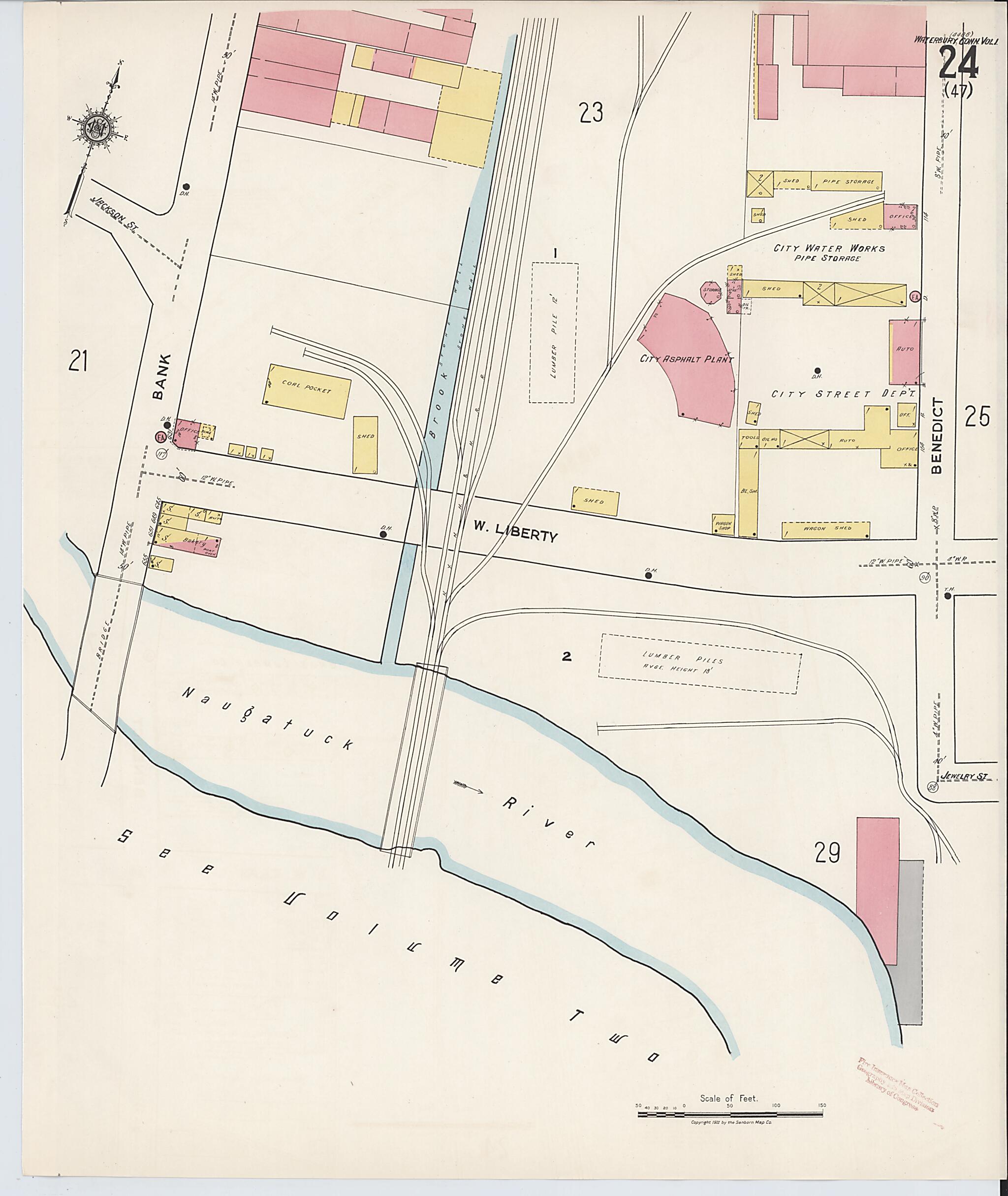 This old map of Waterbury, New Haven County, Connecticut was created by Sanborn Map Company in 1922