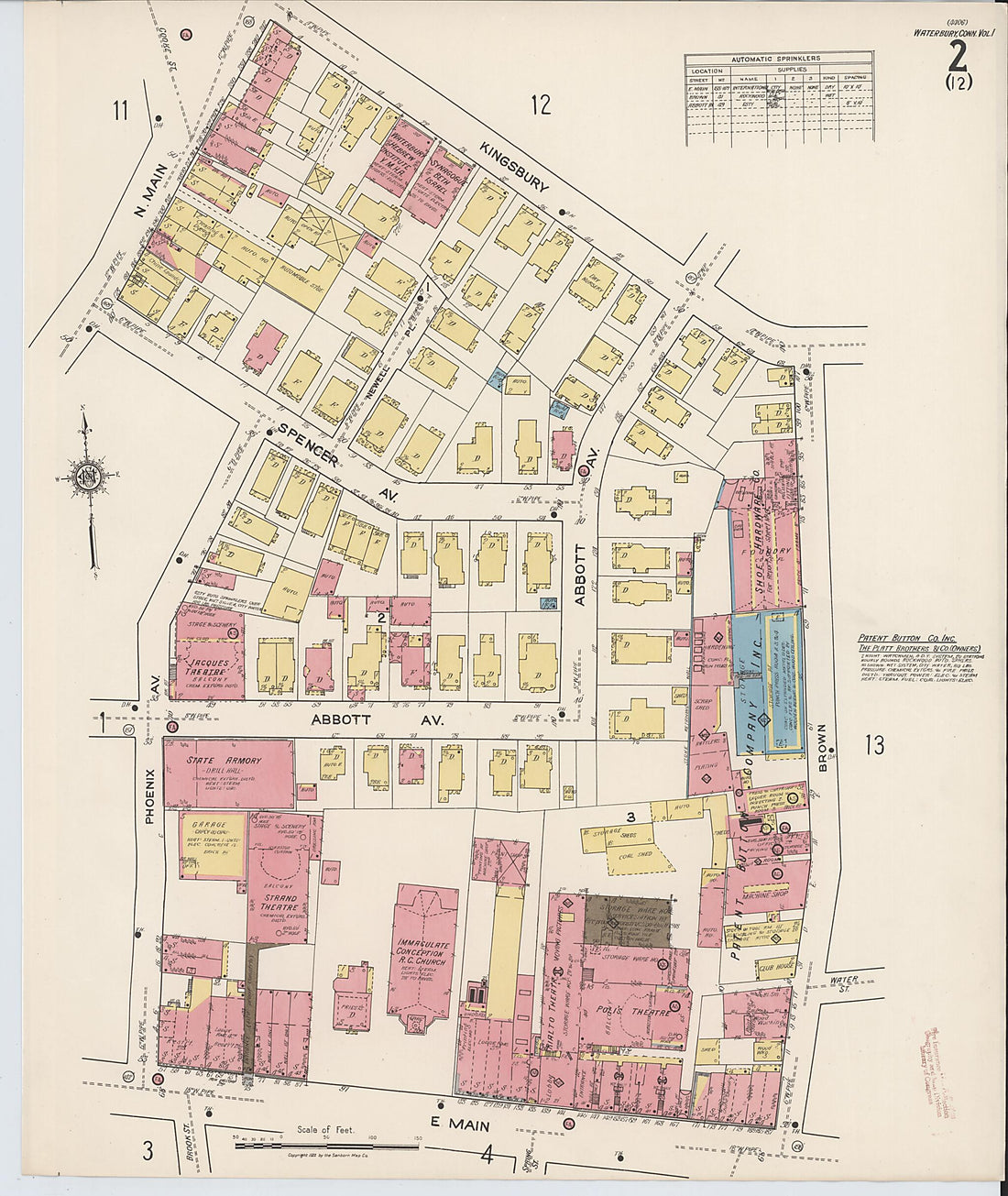 This old map of Waterbury, New Haven County, Connecticut was created by Sanborn Map Company in 1922
