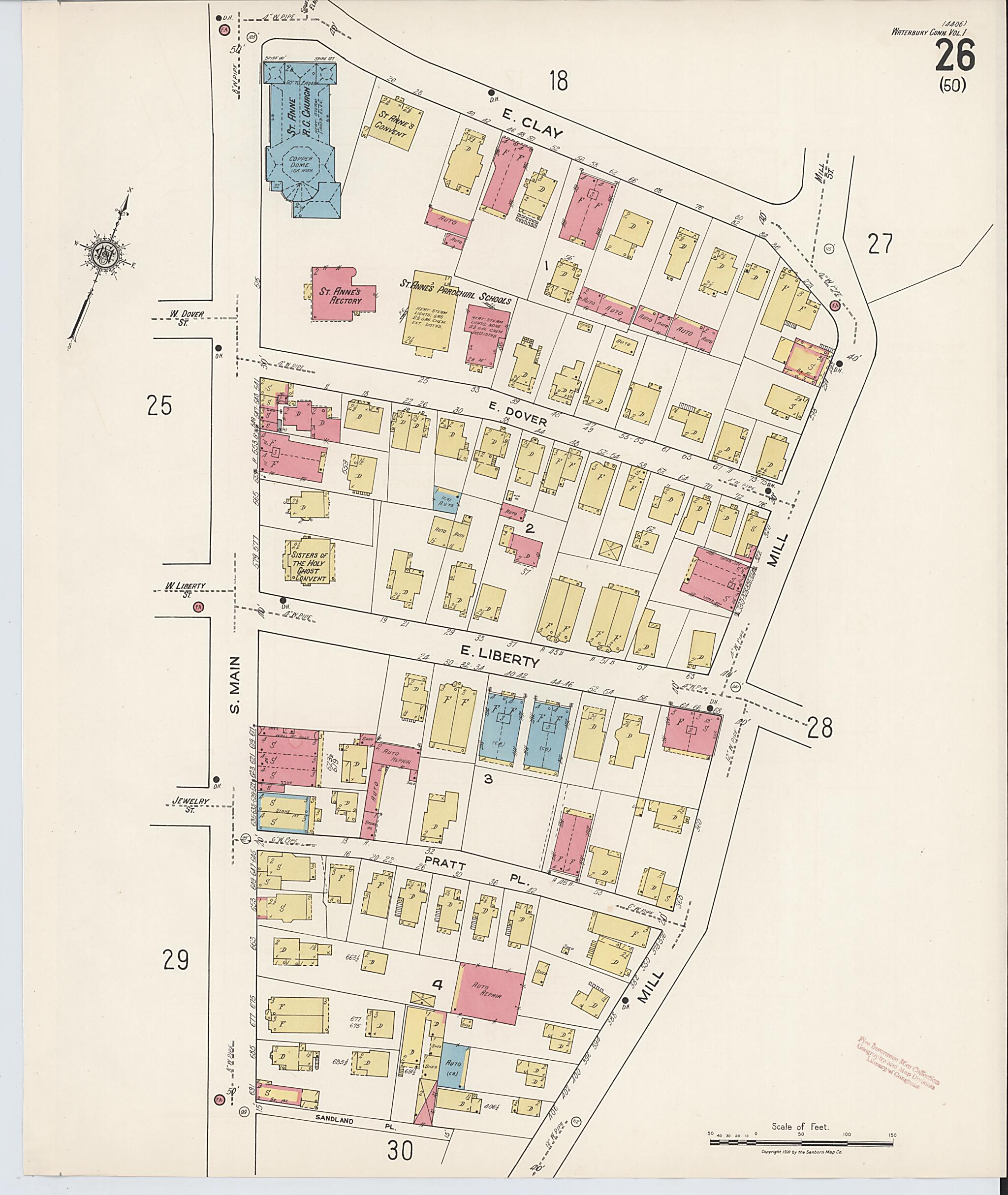 This old map of Waterbury, New Haven County, Connecticut was created by Sanborn Map Company in 1922