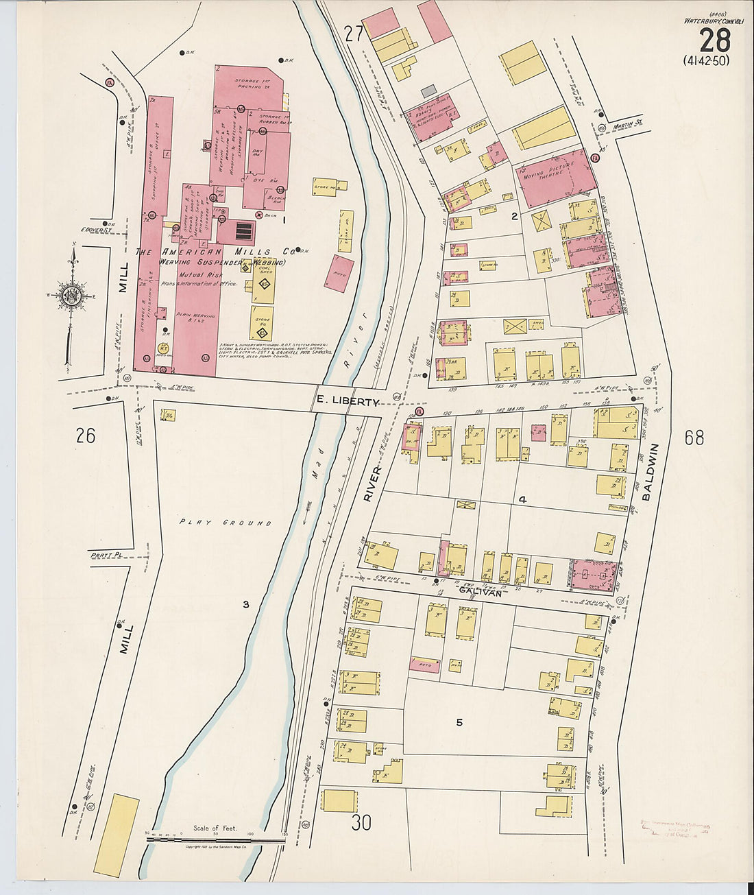 This old map of Waterbury, New Haven County, Connecticut was created by Sanborn Map Company in 1922
