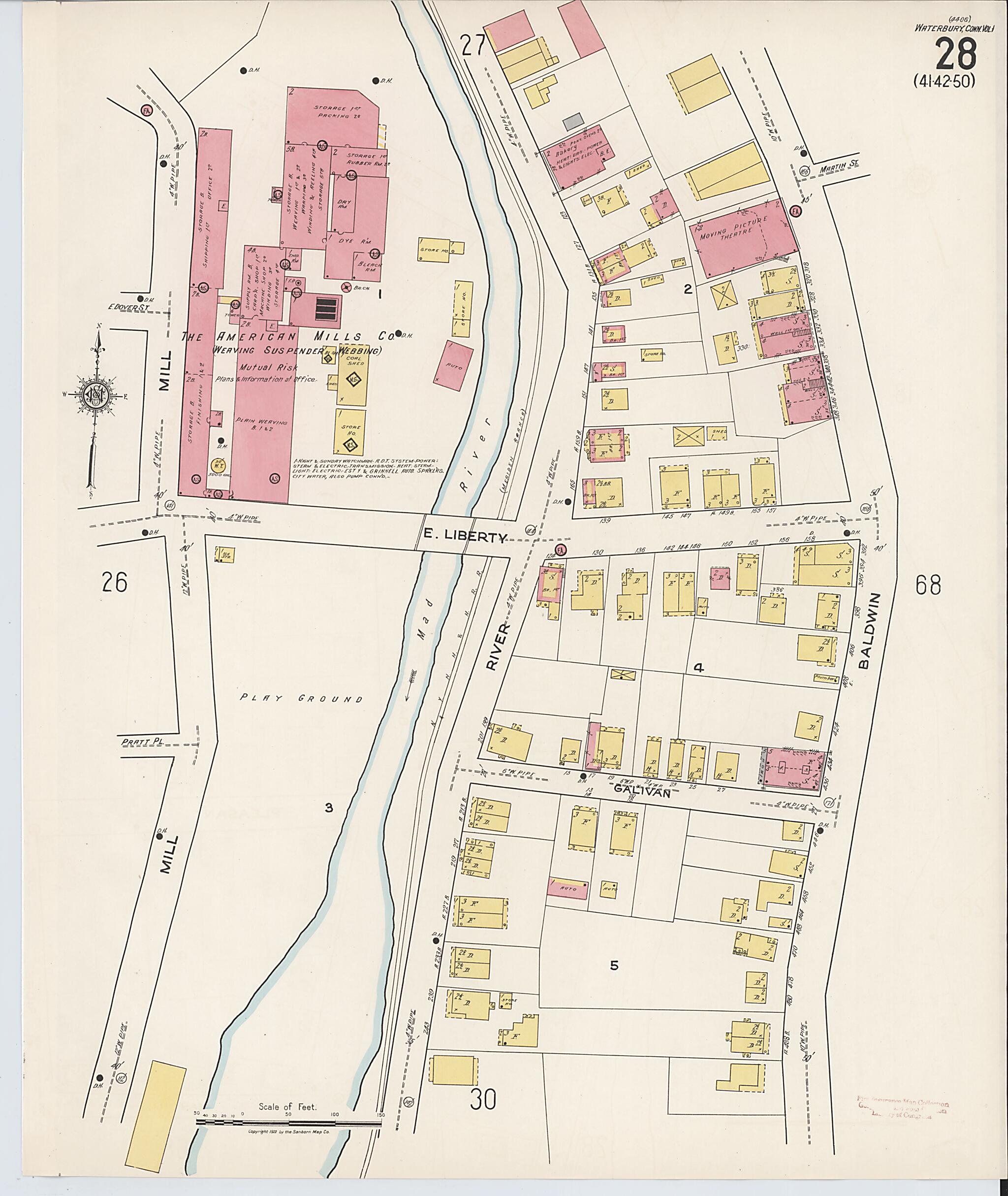 This old map of Waterbury, New Haven County, Connecticut was created by Sanborn Map Company in 1922