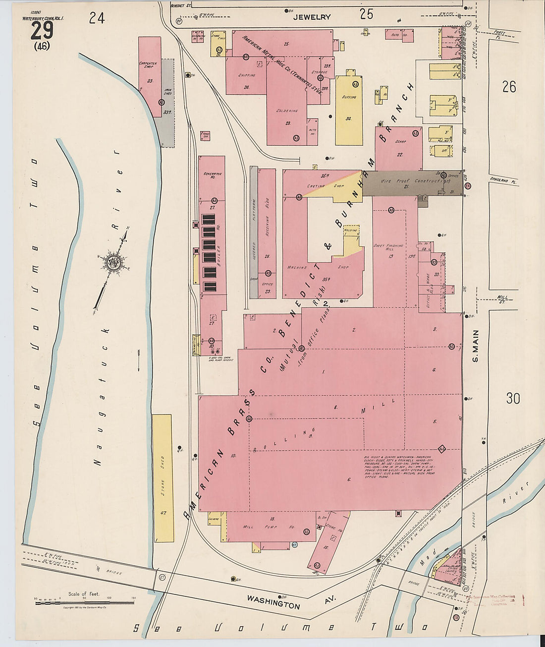 This old map of Waterbury, New Haven County, Connecticut was created by Sanborn Map Company in 1922