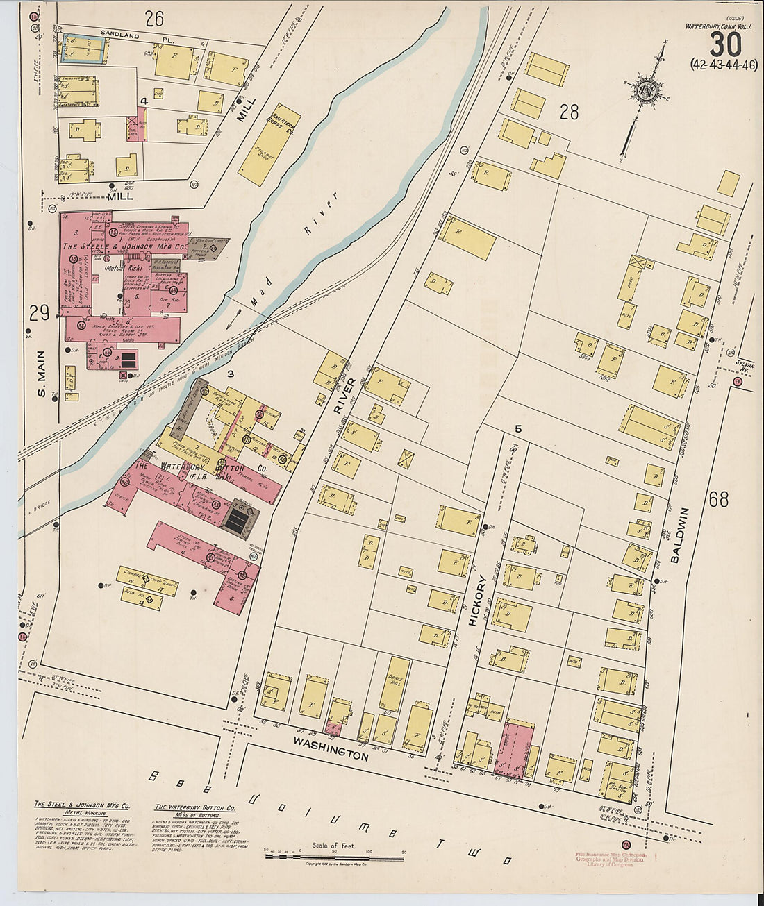 This old map of Waterbury, New Haven County, Connecticut was created by Sanborn Map Company in 1922