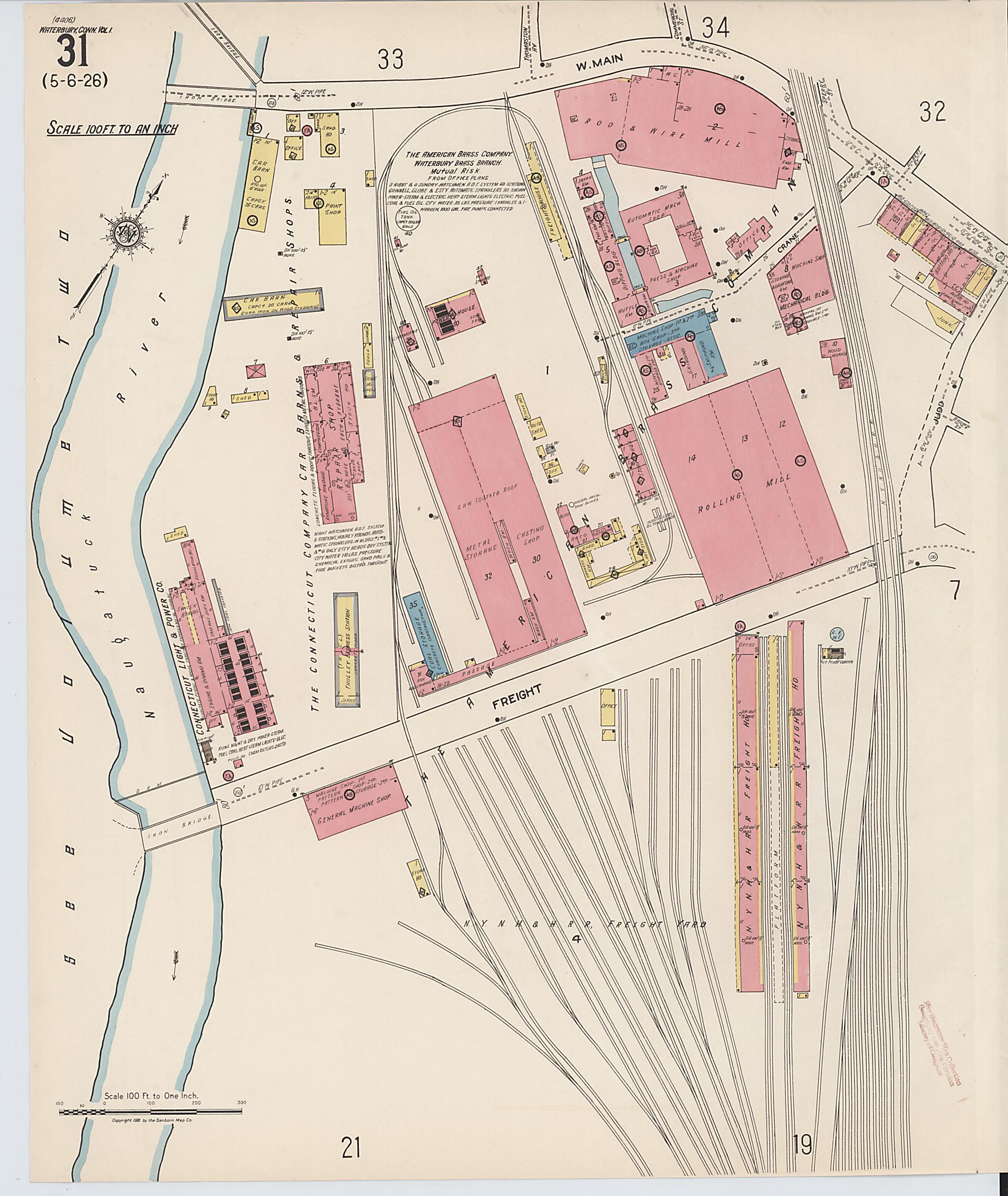 This old map of Waterbury, New Haven County, Connecticut was created by Sanborn Map Company in 1922