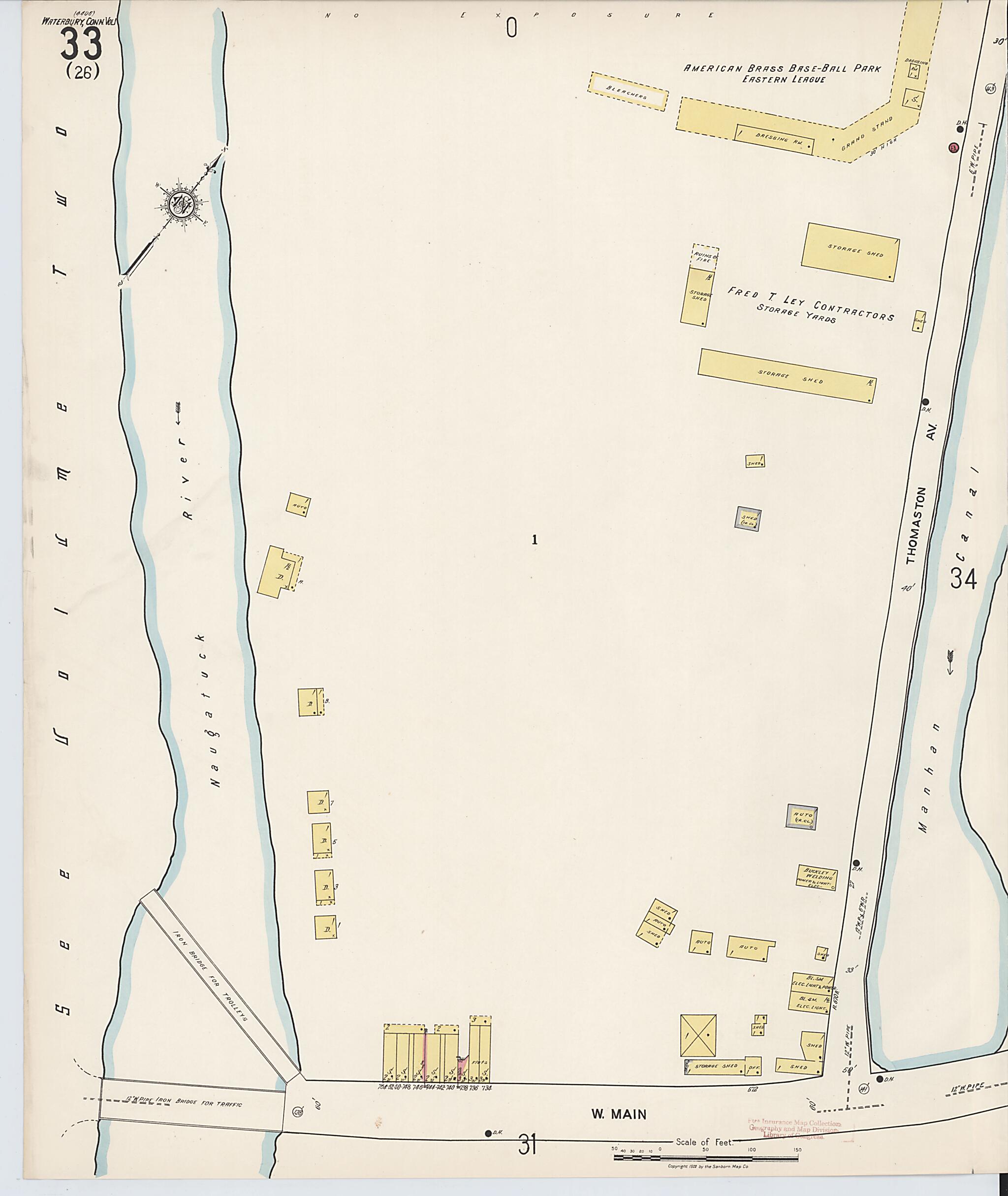 This old map of Waterbury, New Haven County, Connecticut was created by Sanborn Map Company in 1922