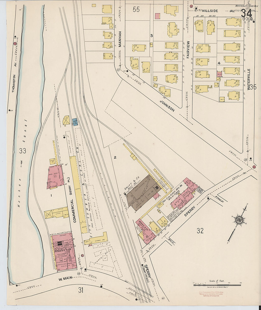 This old map of Waterbury, New Haven County, Connecticut was created by Sanborn Map Company in 1922