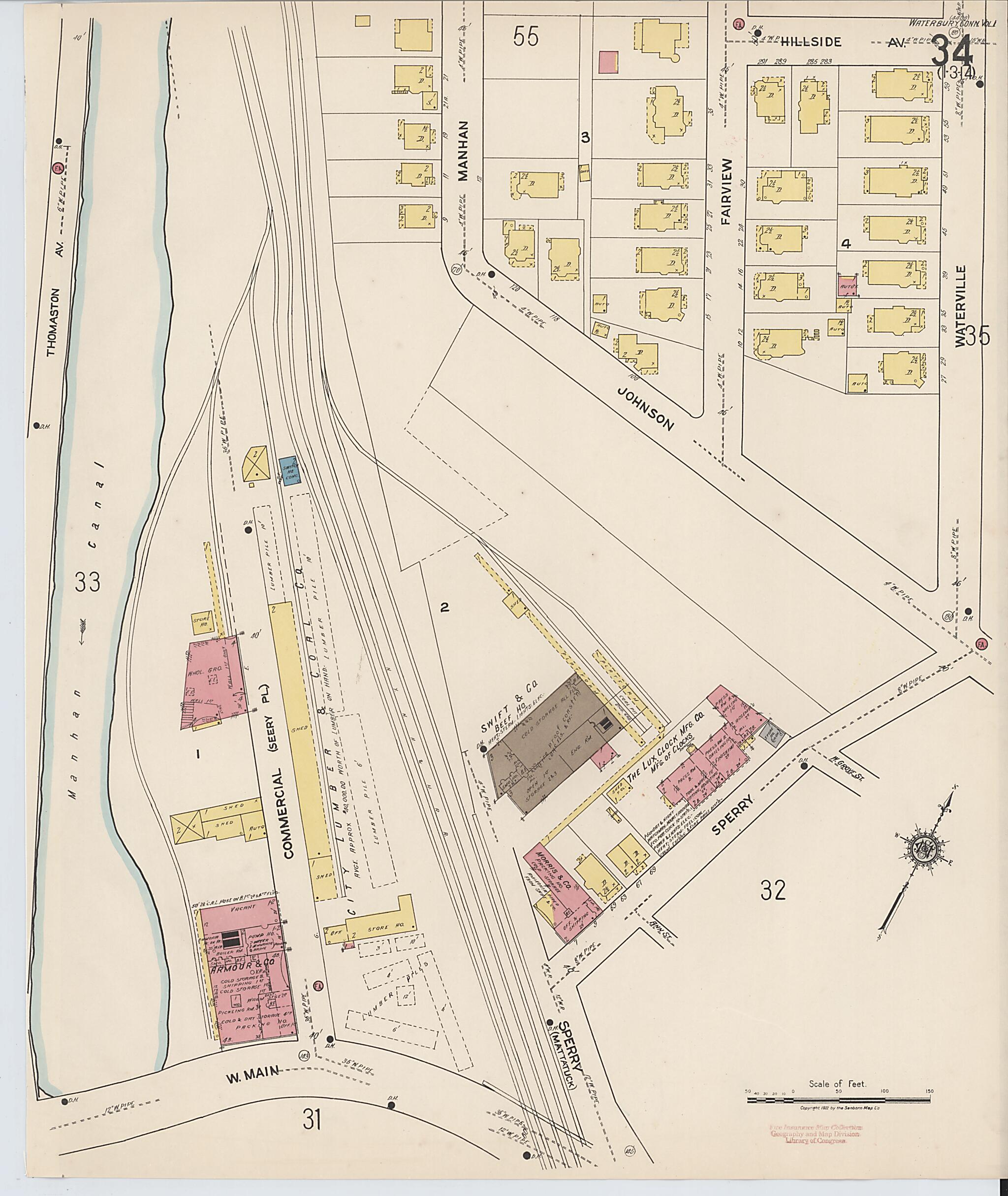 This old map of Waterbury, New Haven County, Connecticut was created by Sanborn Map Company in 1922
