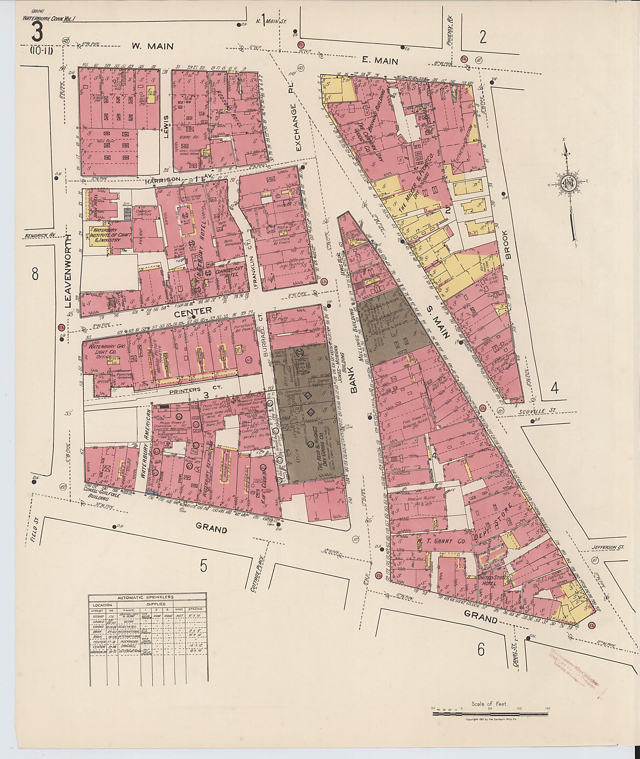 This old map of Waterbury, New Haven County, Connecticut was created by Sanborn Map Company in 1922