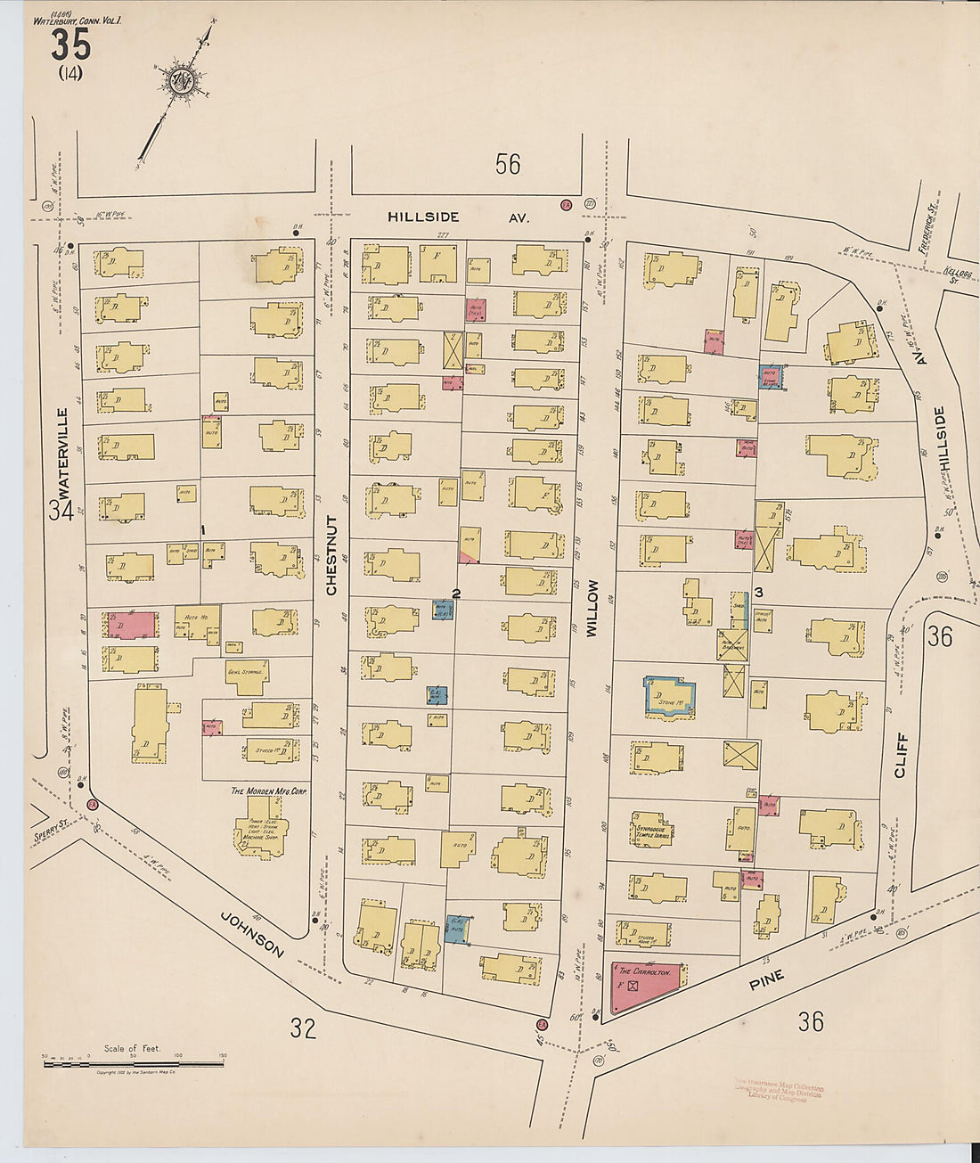 This old map of Waterbury, New Haven County, Connecticut was created by Sanborn Map Company in 1922