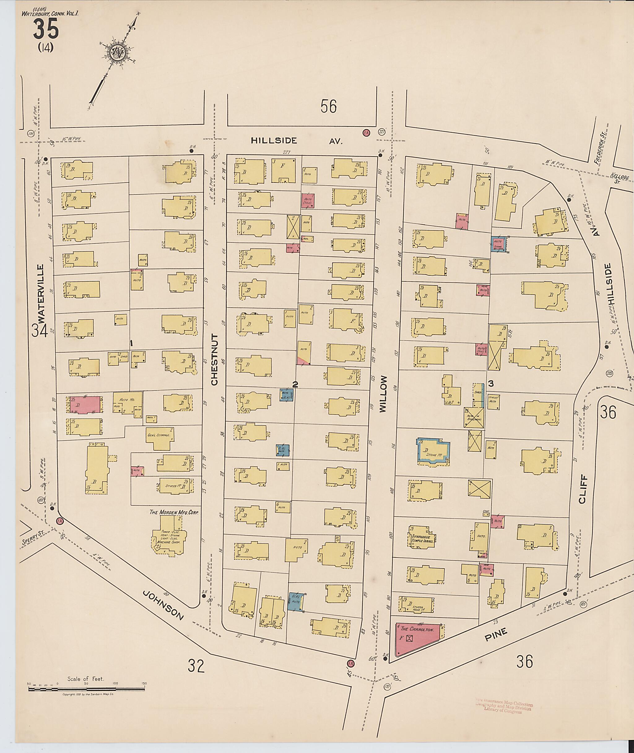 This old map of Waterbury, New Haven County, Connecticut was created by Sanborn Map Company in 1922