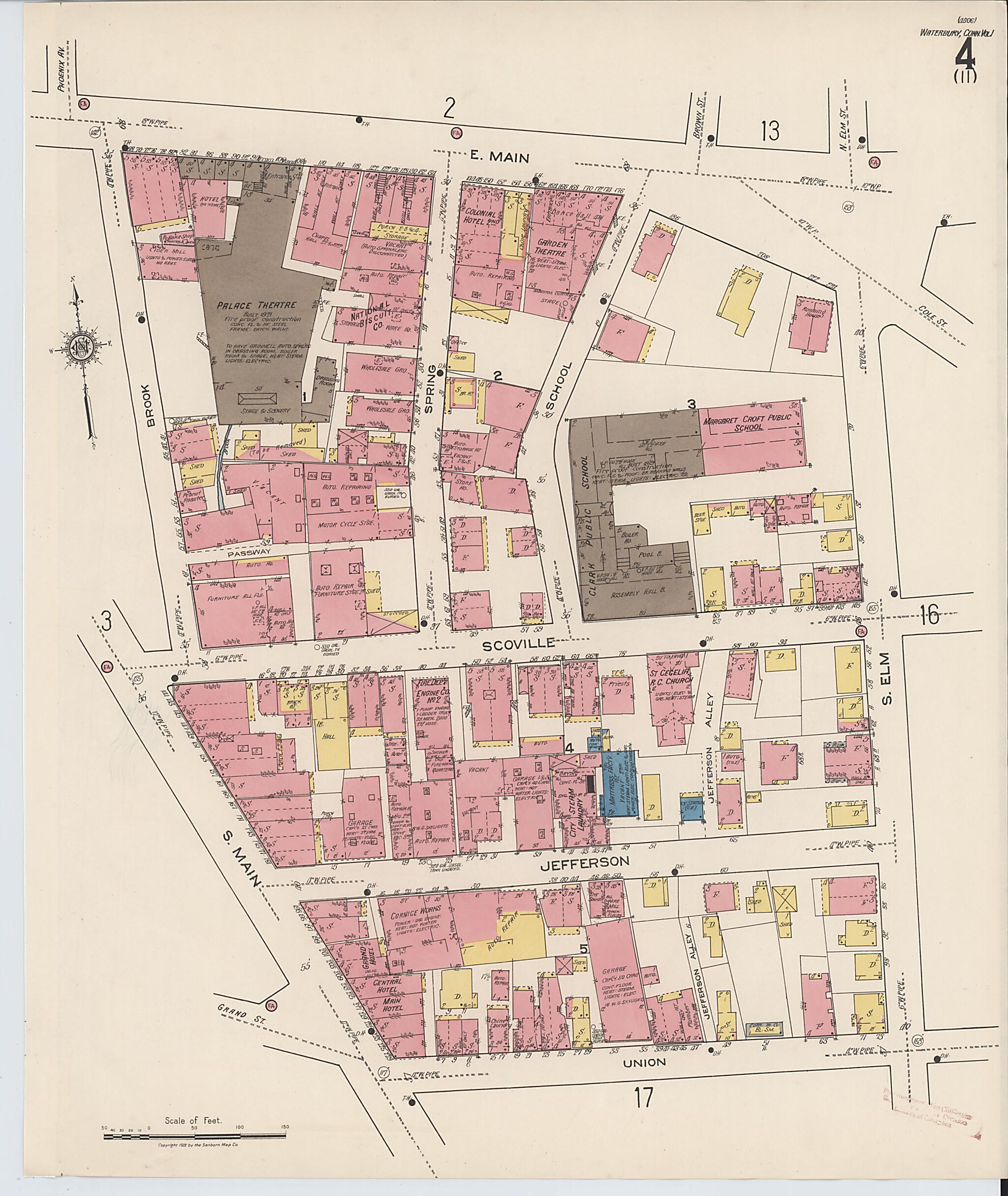 This old map of Waterbury, New Haven County, Connecticut was created by Sanborn Map Company in 1922