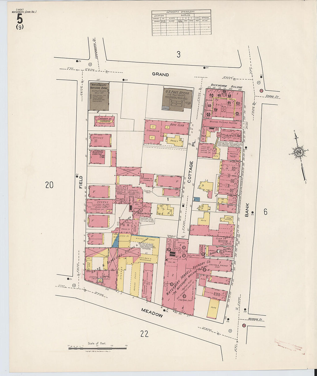 This old map of Waterbury, New Haven County, Connecticut was created by Sanborn Map Company in 1922