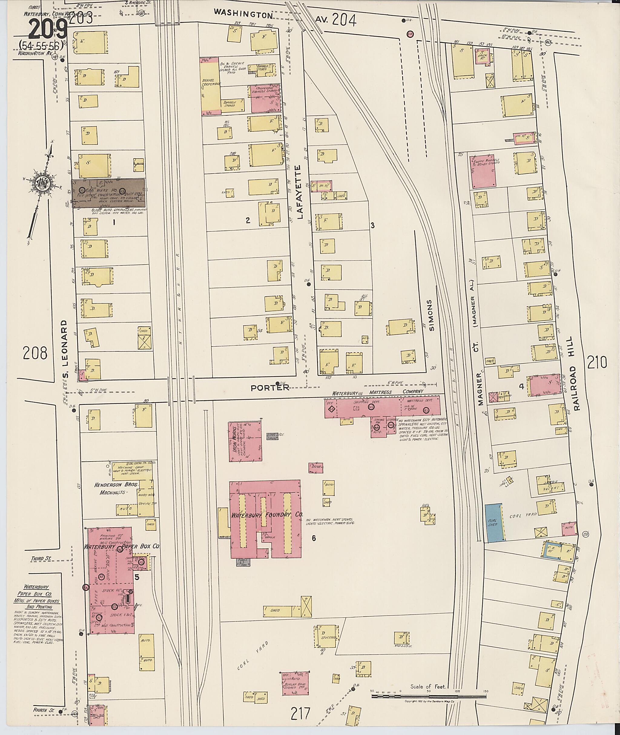 This old map of Waterbury, New Haven County, Connecticut was created by Sanborn Map Company in 1922