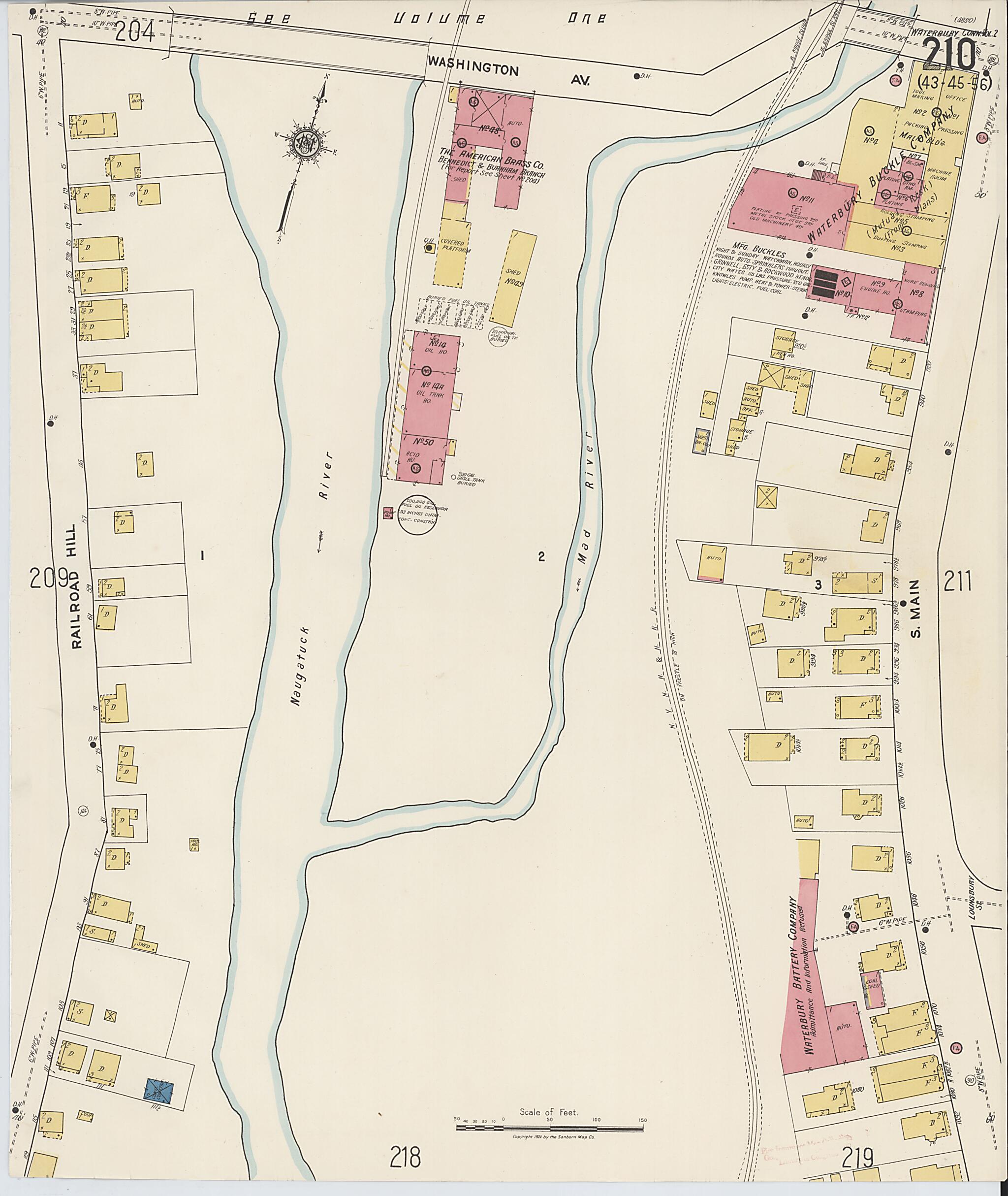 This old map of Waterbury, New Haven County, Connecticut was created by Sanborn Map Company in 1922