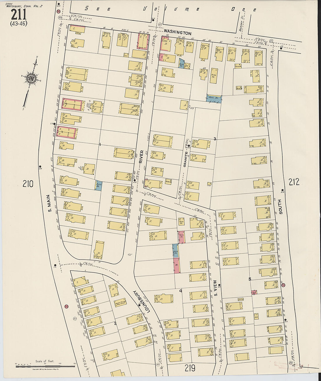 This old map of Waterbury, New Haven County, Connecticut was created by Sanborn Map Company in 1922