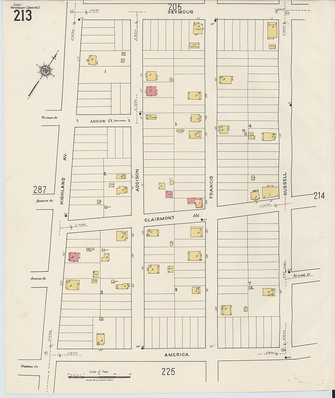 This old map of Waterbury, New Haven County, Connecticut was created by Sanborn Map Company in 1922