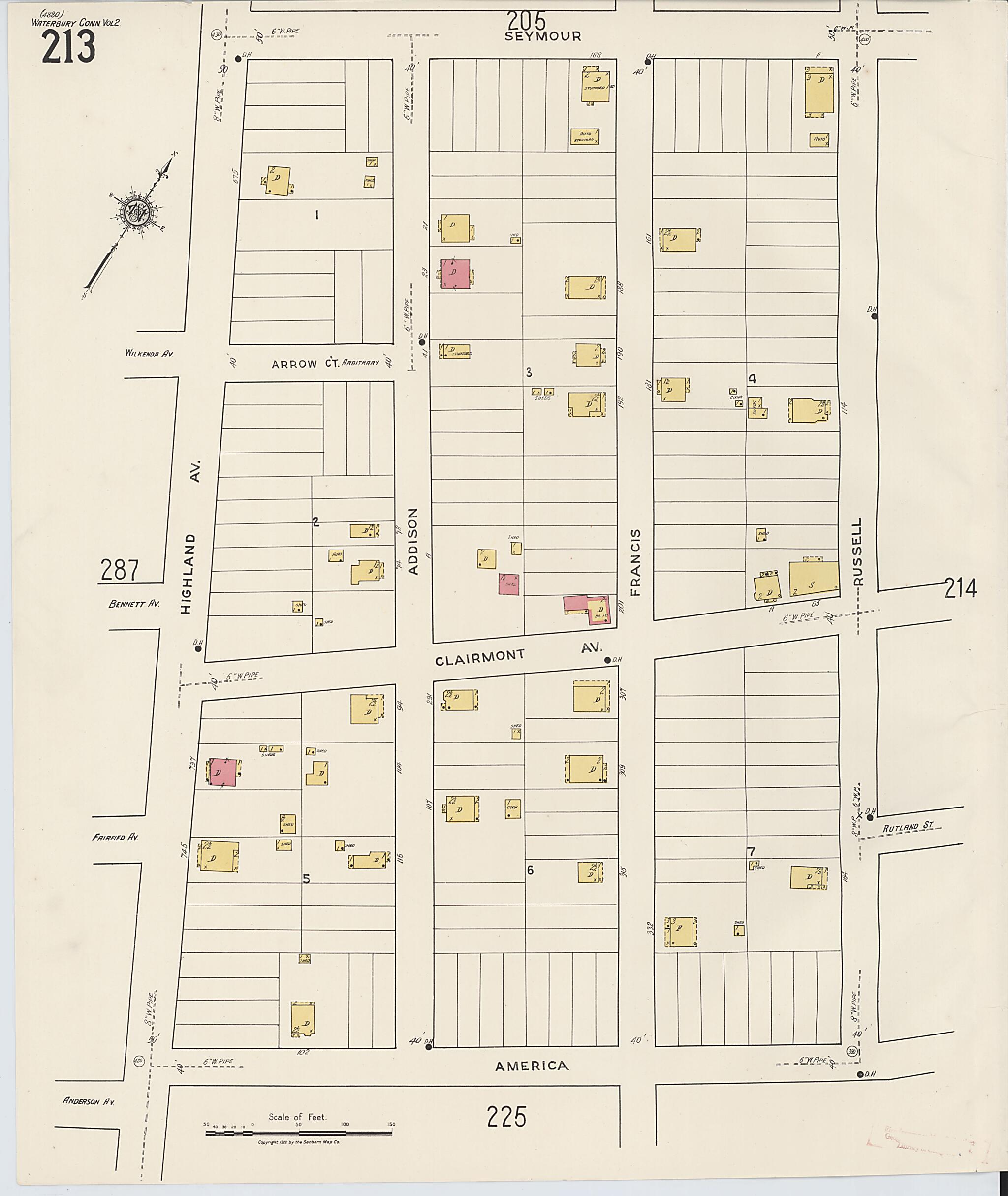 This old map of Waterbury, New Haven County, Connecticut was created by Sanborn Map Company in 1922