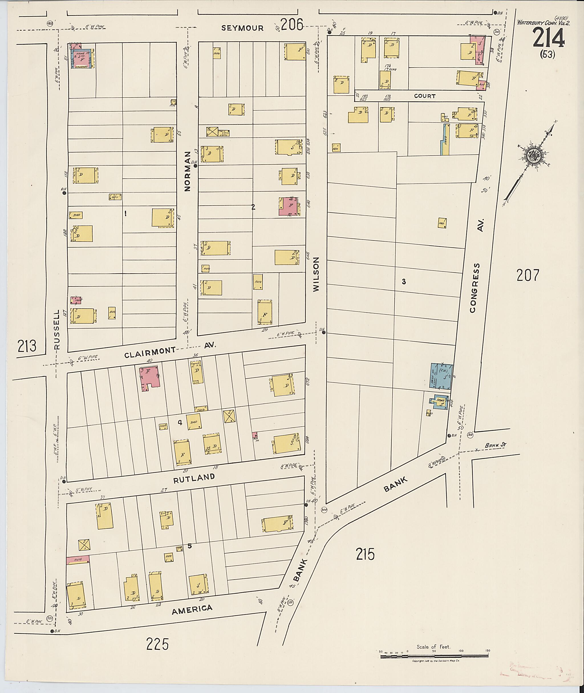 This old map of Waterbury, New Haven County, Connecticut was created by Sanborn Map Company in 1922