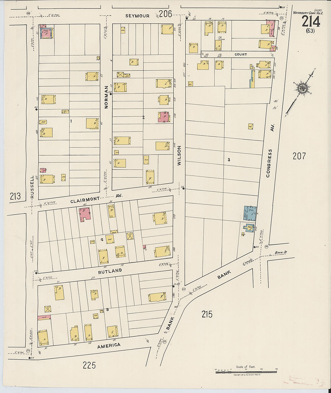 This old map of Waterbury, New Haven County, Connecticut was created by Sanborn Map Company in 1922