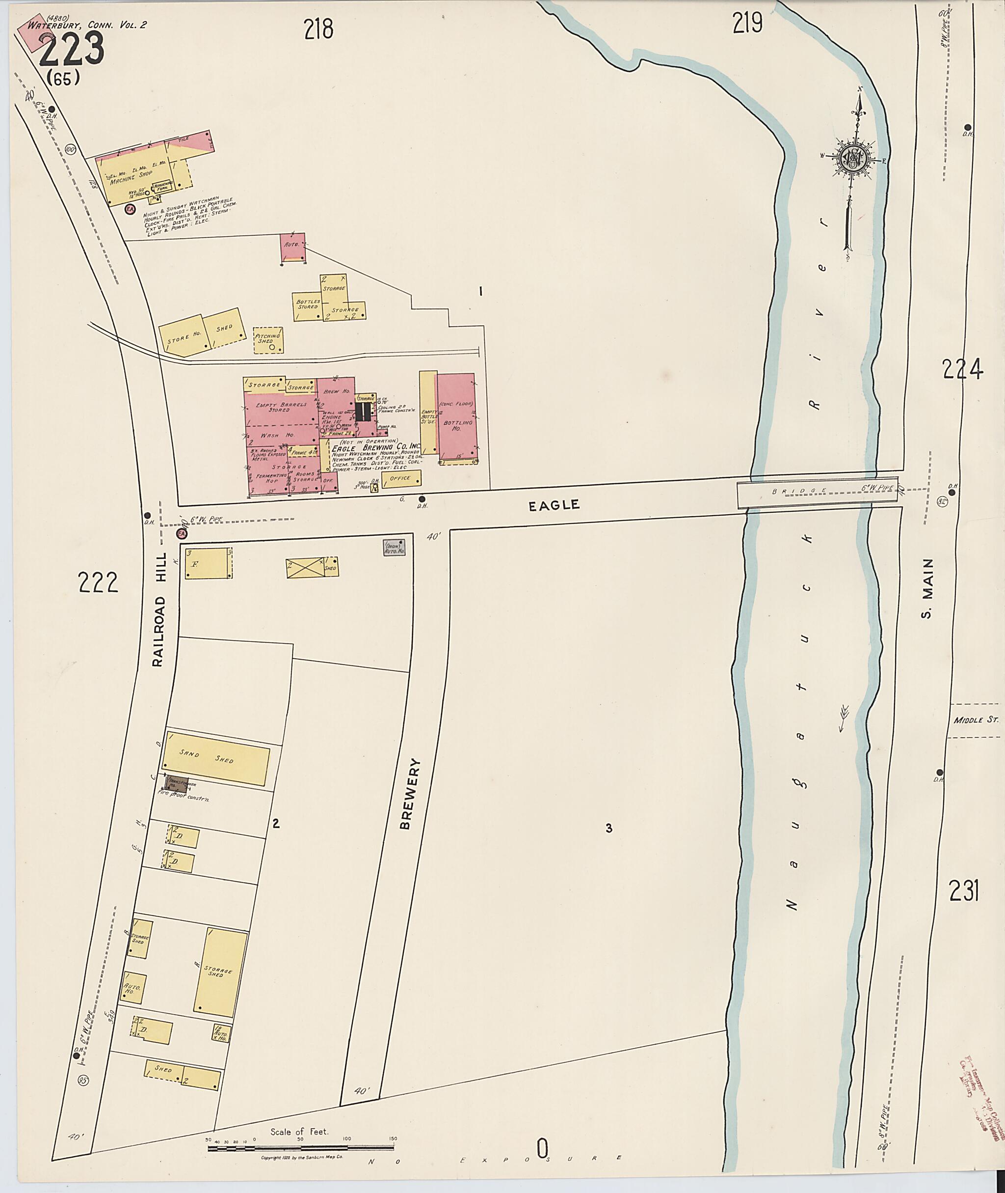 This old map of Waterbury, New Haven County, Connecticut was created by Sanborn Map Company in 1922
