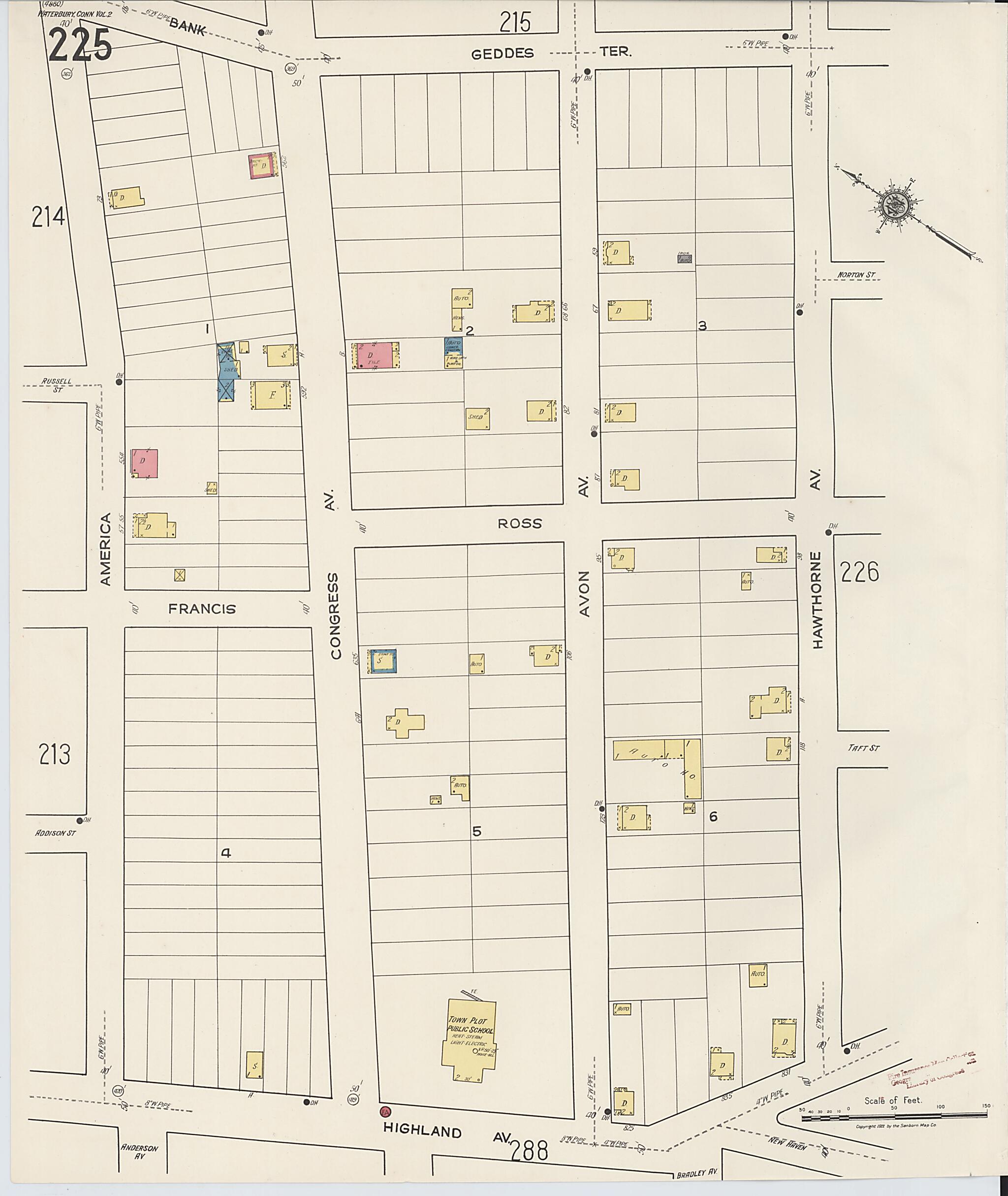 This old map of Waterbury, New Haven County, Connecticut was created by Sanborn Map Company in 1922