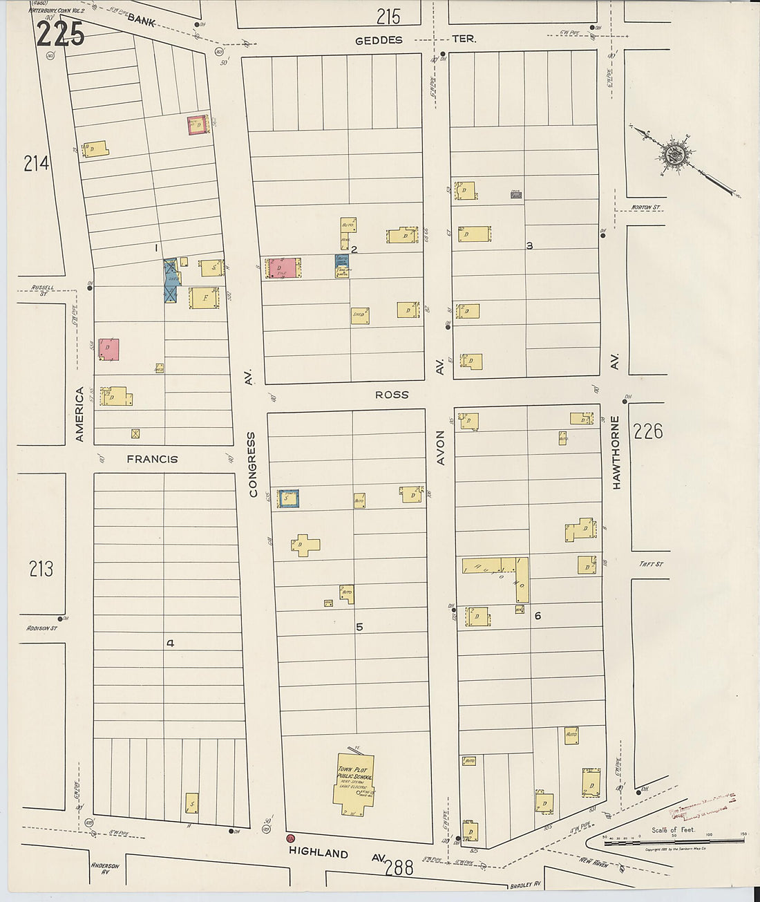 This old map of Waterbury, New Haven County, Connecticut was created by Sanborn Map Company in 1922
