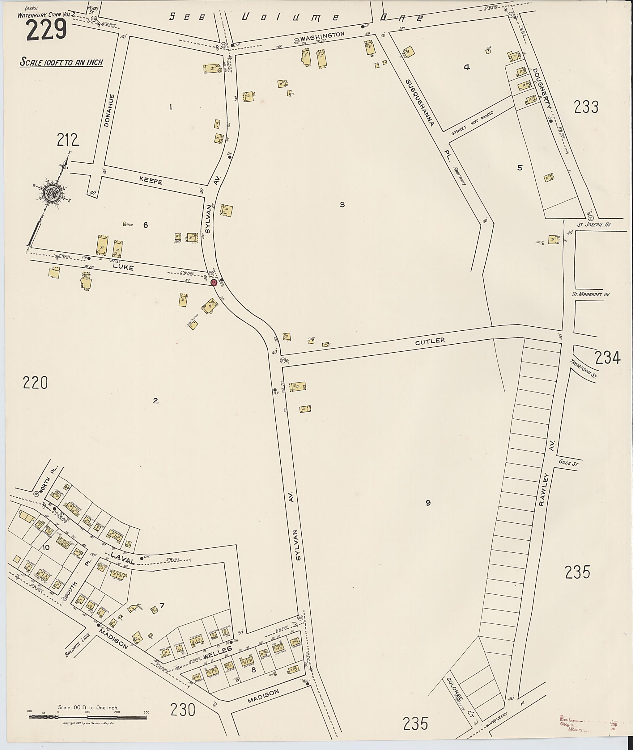 This old map of Waterbury, New Haven County, Connecticut was created by Sanborn Map Company in 1922